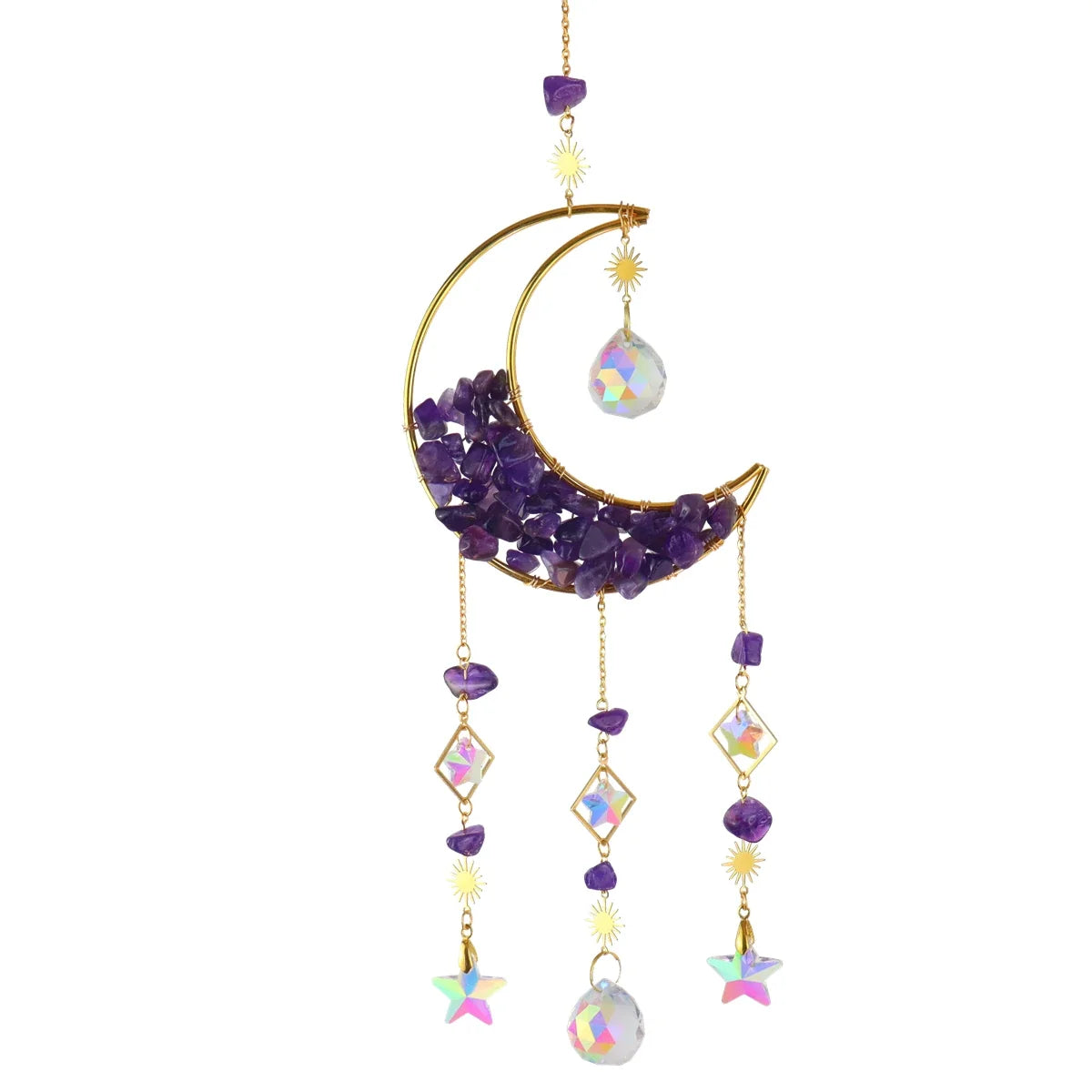 Hourglass Moon Purple Blue Green Pink Crystal Sun Catcher Pendant Decoration, Half Moon Window Hanging Pendant - Home and Garden
