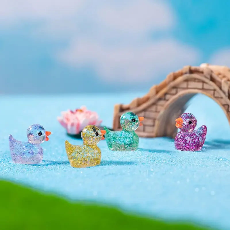 20pcs Glitter Mini Resin Duck Little Duck Figure Tiny Duck for Garden Micro Landscape Aquarium Potted Dollhouse Decoration Decor