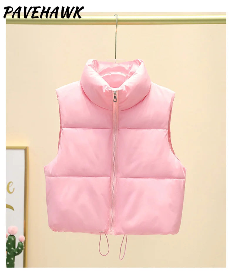 Women Short Cotton Down Vest Sleeveless Warm Stand Up Collar Outerwear Casual Winter Loose Basic Thick Jacket Female Clothes