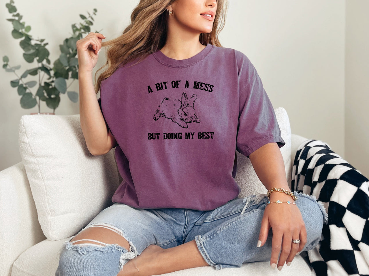 A Bit Of A Mess, Doing My Best Cute Bunny Rabbit Meme Graphic Comfort Colors Tee