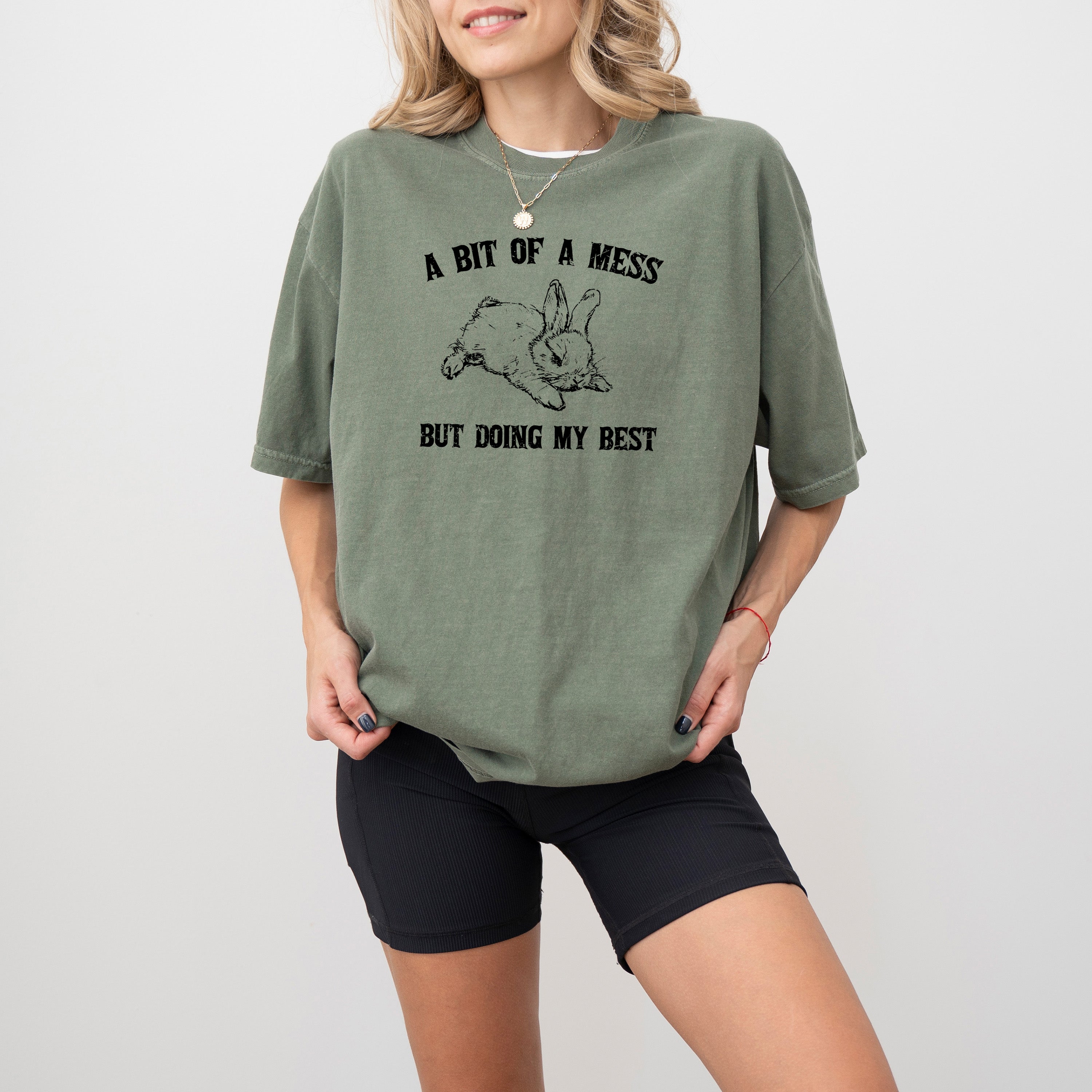 A Bit Of A Mess, Doing My Best Cute Bunny Rabbit Meme Graphic Comfort Colors Tee