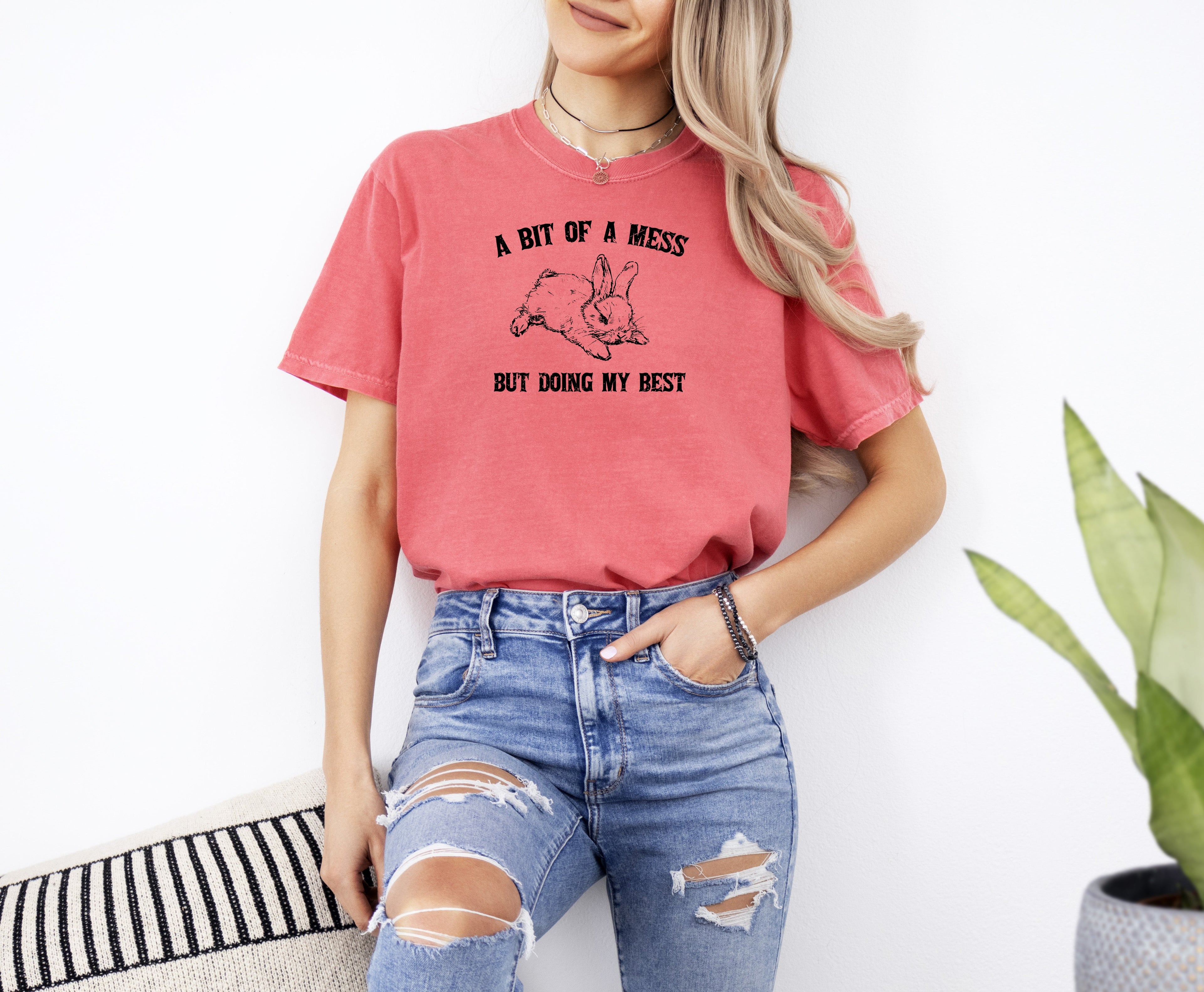 A Bit Of A Mess, Doing My Best Cute Bunny Rabbit Meme Graphic Comfort Colors Tee