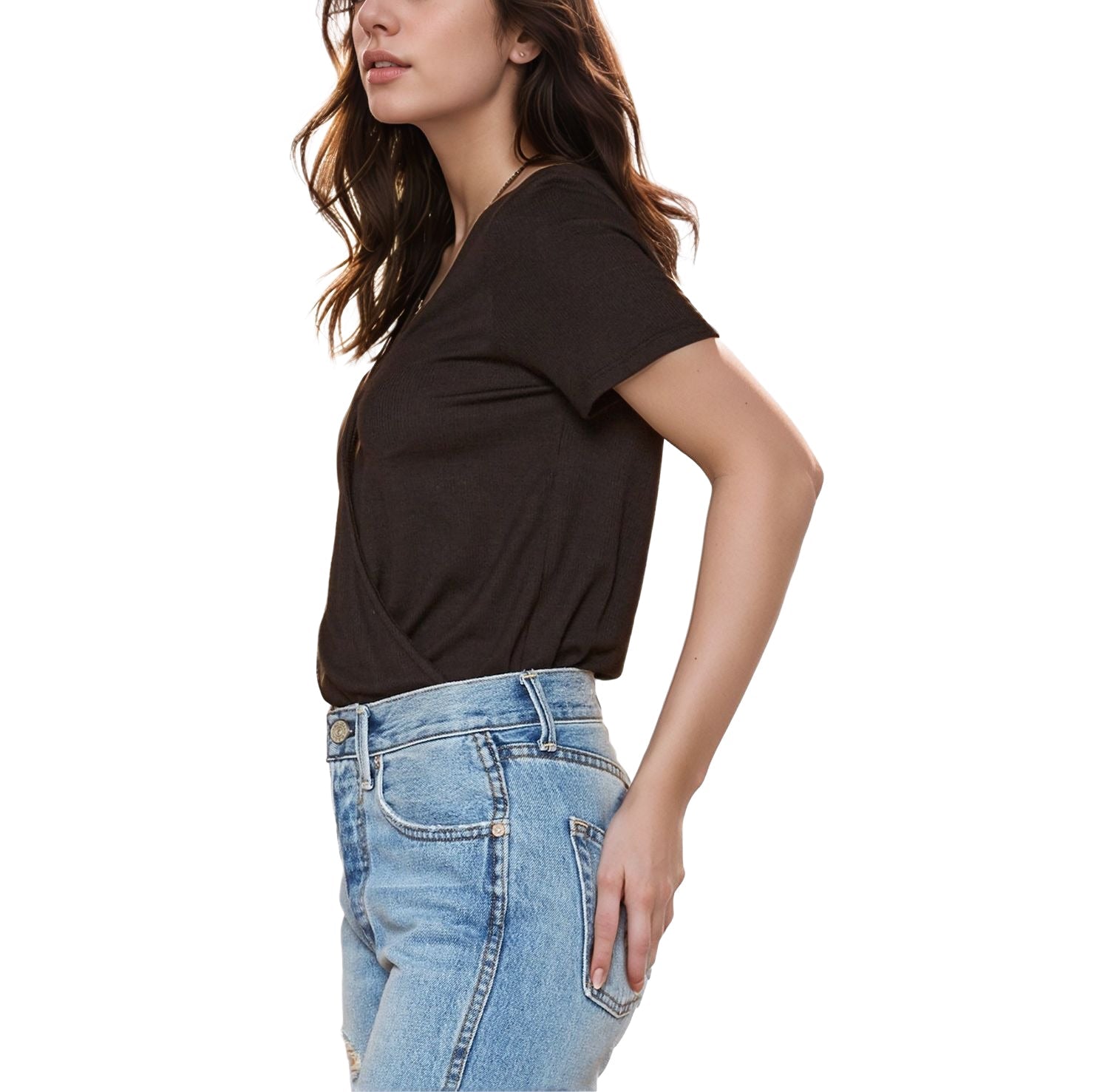 Women's V-Neck SS Surplus Bodysuit in Black
