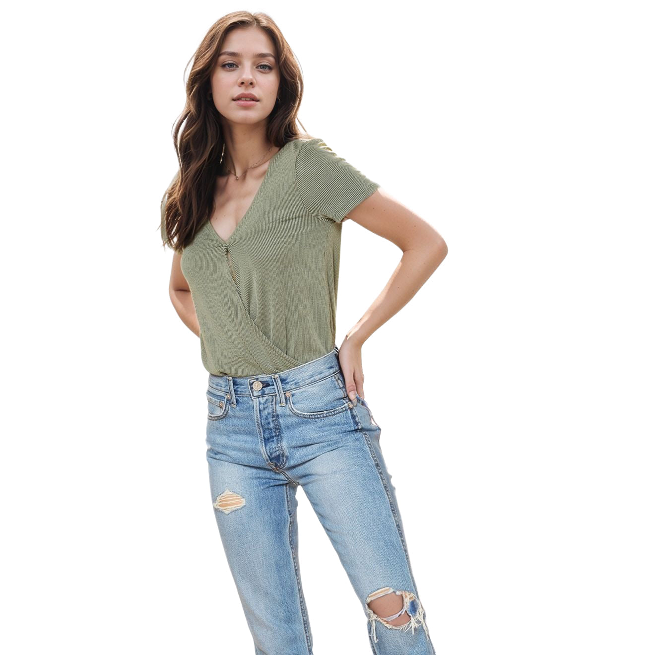 Women's V-Neck SS Surplus Bodysuit in Green