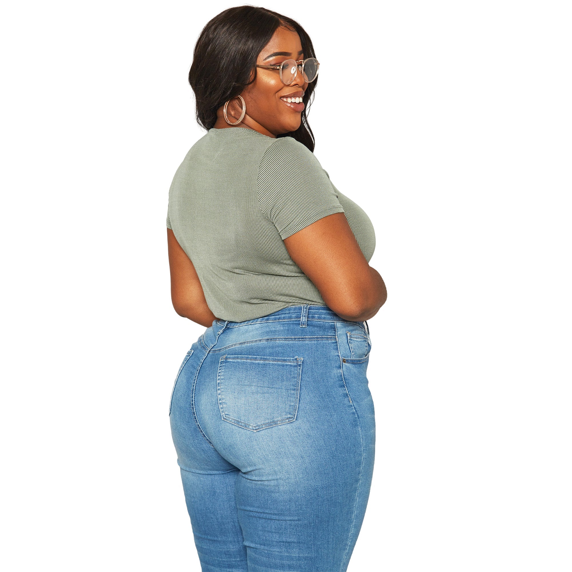 Plus Size Women's Ribbed V Neck Short Sleeve Bodysuit