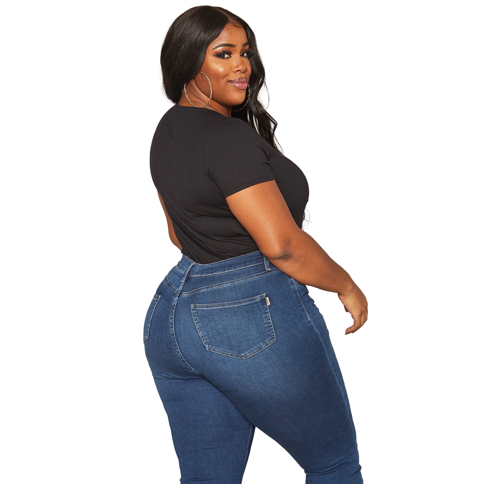 Plus Size Women's Ribbed V Neck Short Sleeve Bodysuit