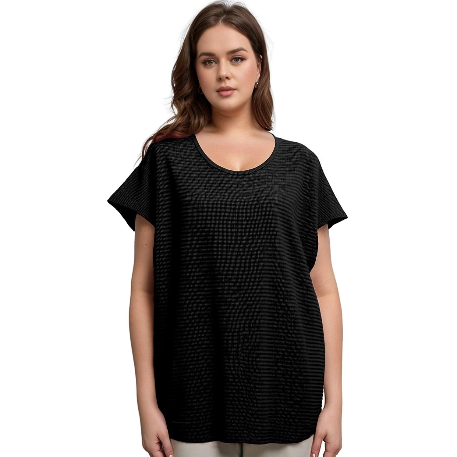 Pleione Plus Size Women's Textured Short Sleeve Top