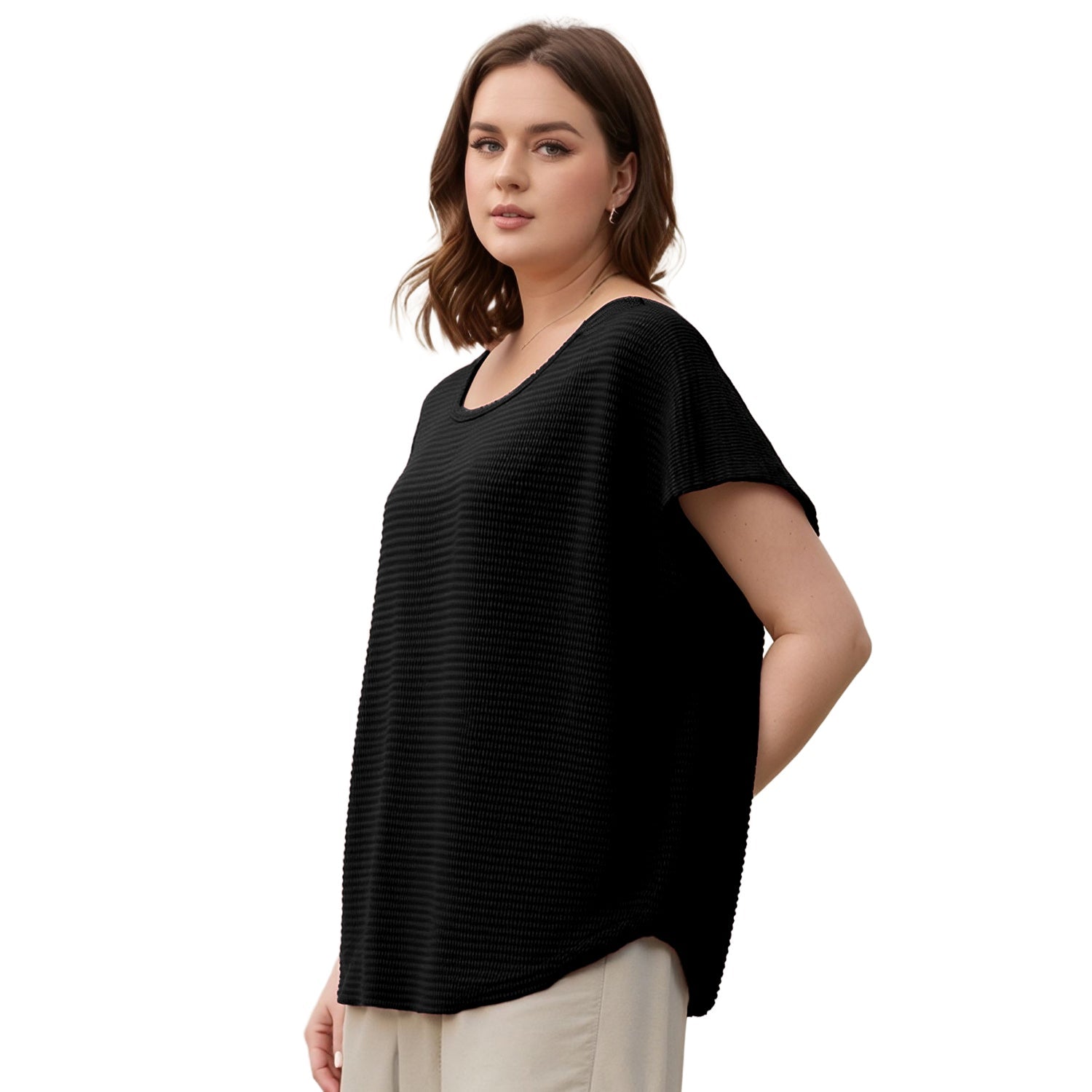 Pleione Plus Size Women's Textured Short Sleeve Top