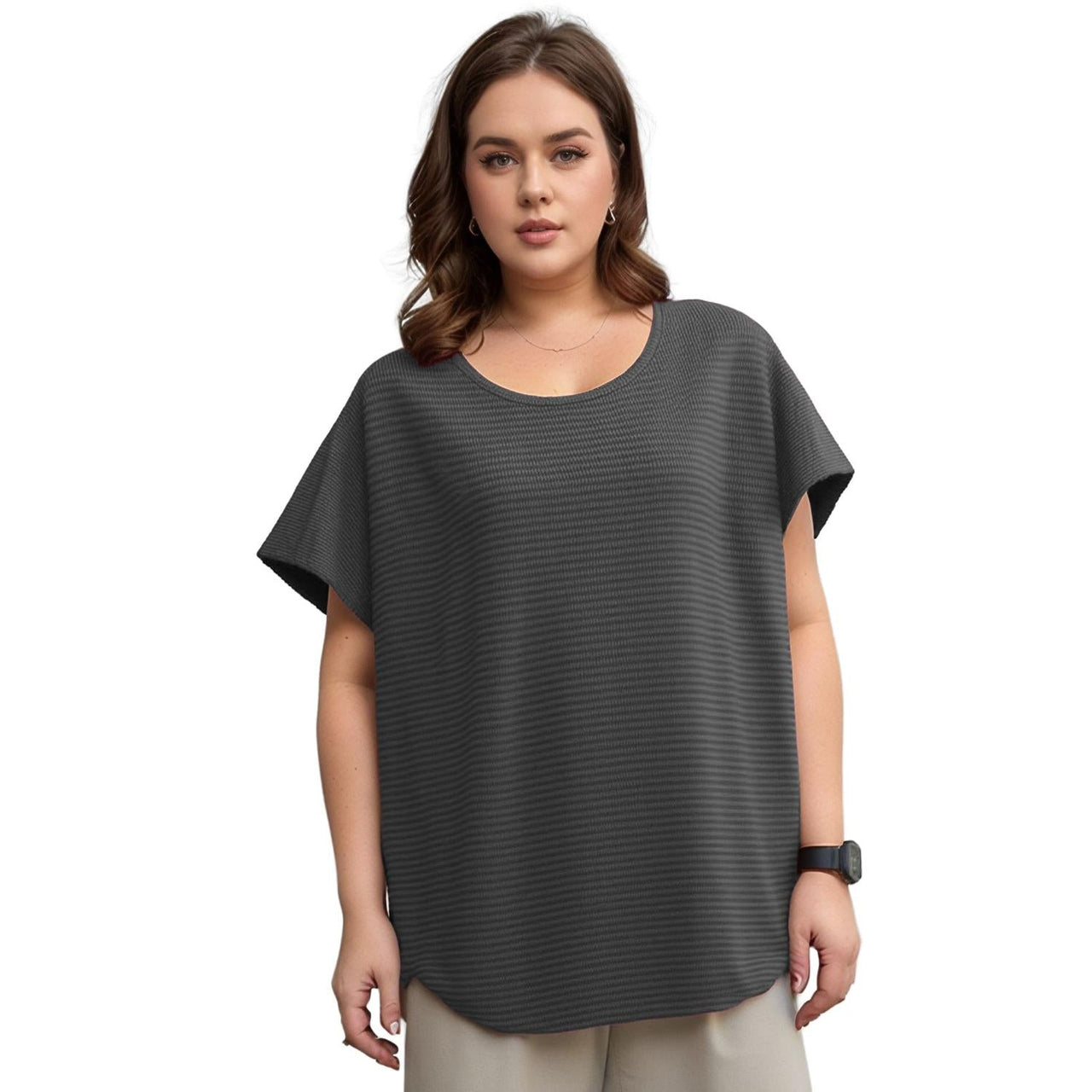 Pleione Plus Size Women's Textured Short Sleeve Top