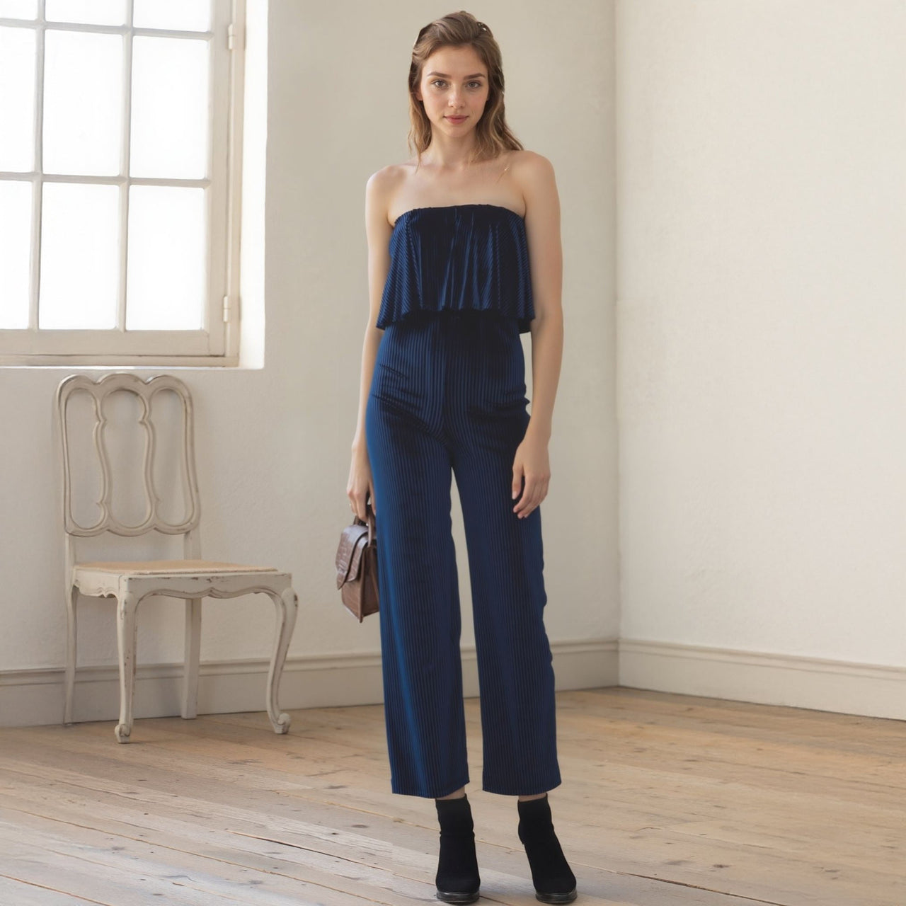 Women's Ribbed Velvet Tube Top Jumpsuit