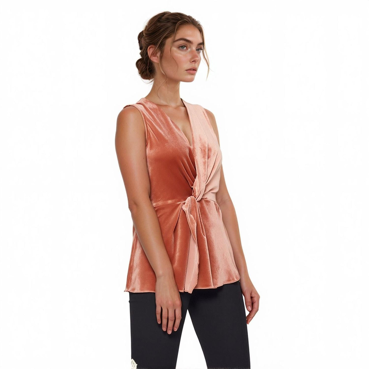 Pleione Women's Velvet Twist Front Sleeveless Top