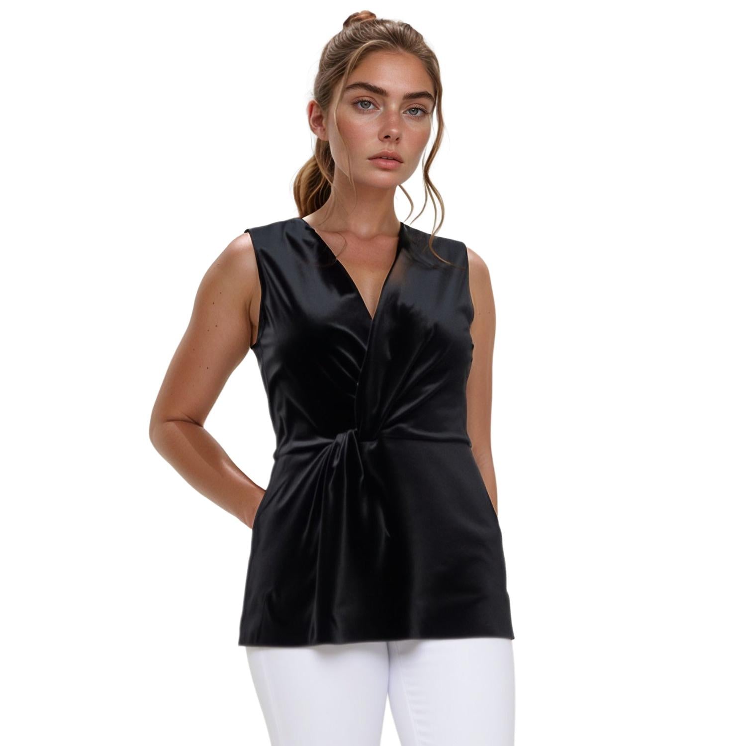 Pleione Women's Velvet Twist Front Sleeveless Top