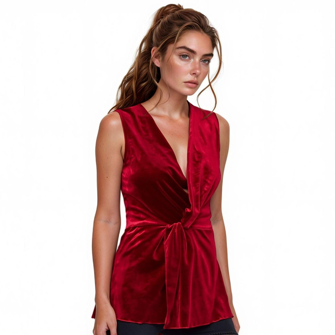 Pleione Women's Velvet Twist Front Sleeveless Top