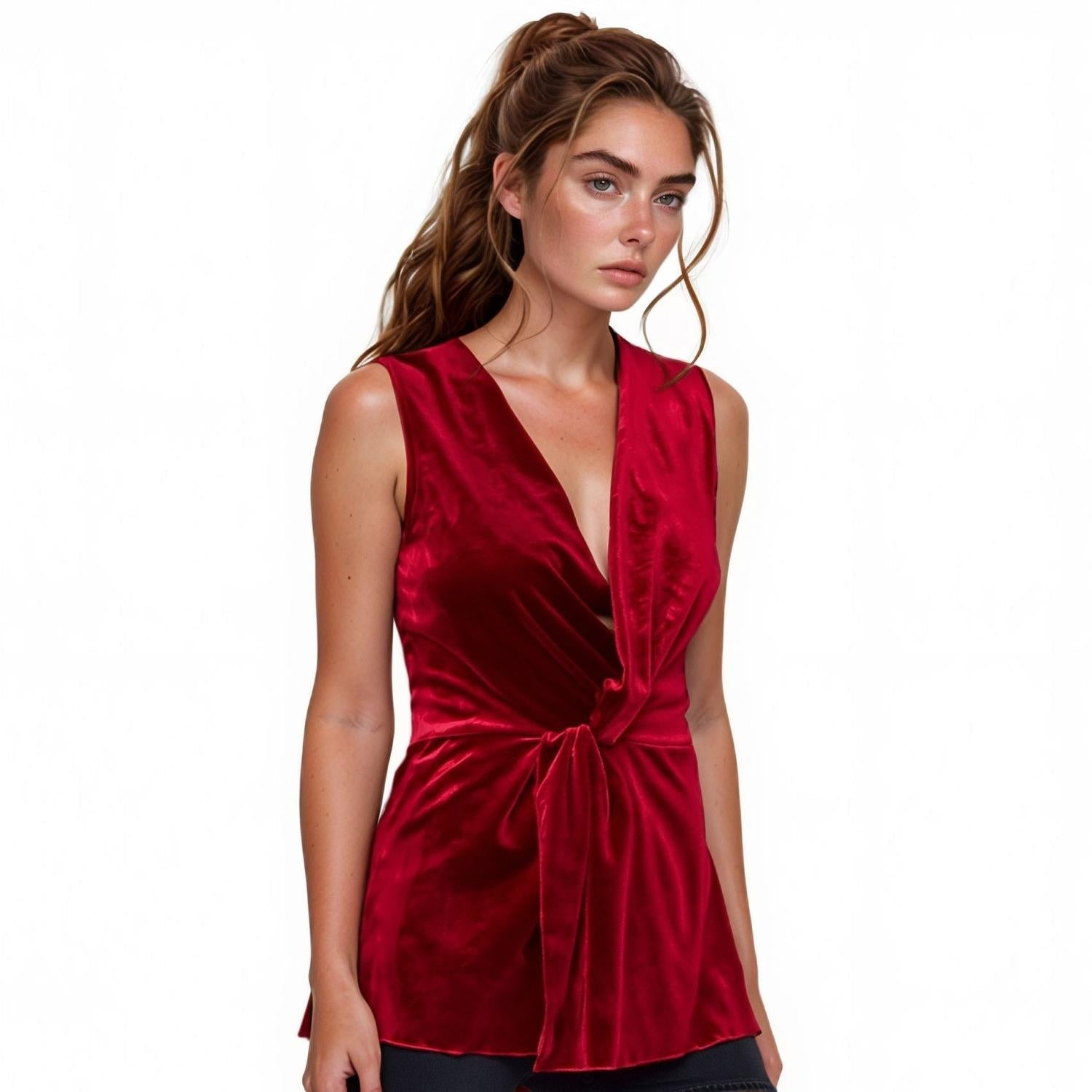 Pleione Women's Velvet Twist Front Sleeveless Top