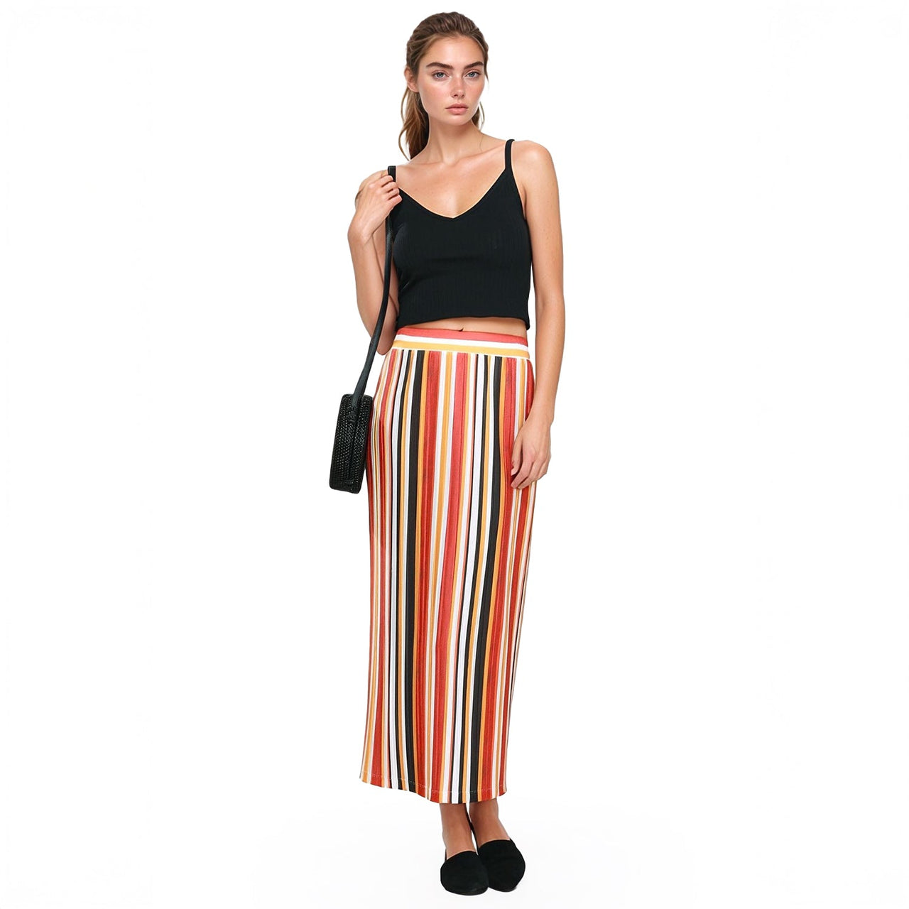 Pleione Women's Elastic Waist Printed Maxi Skirt