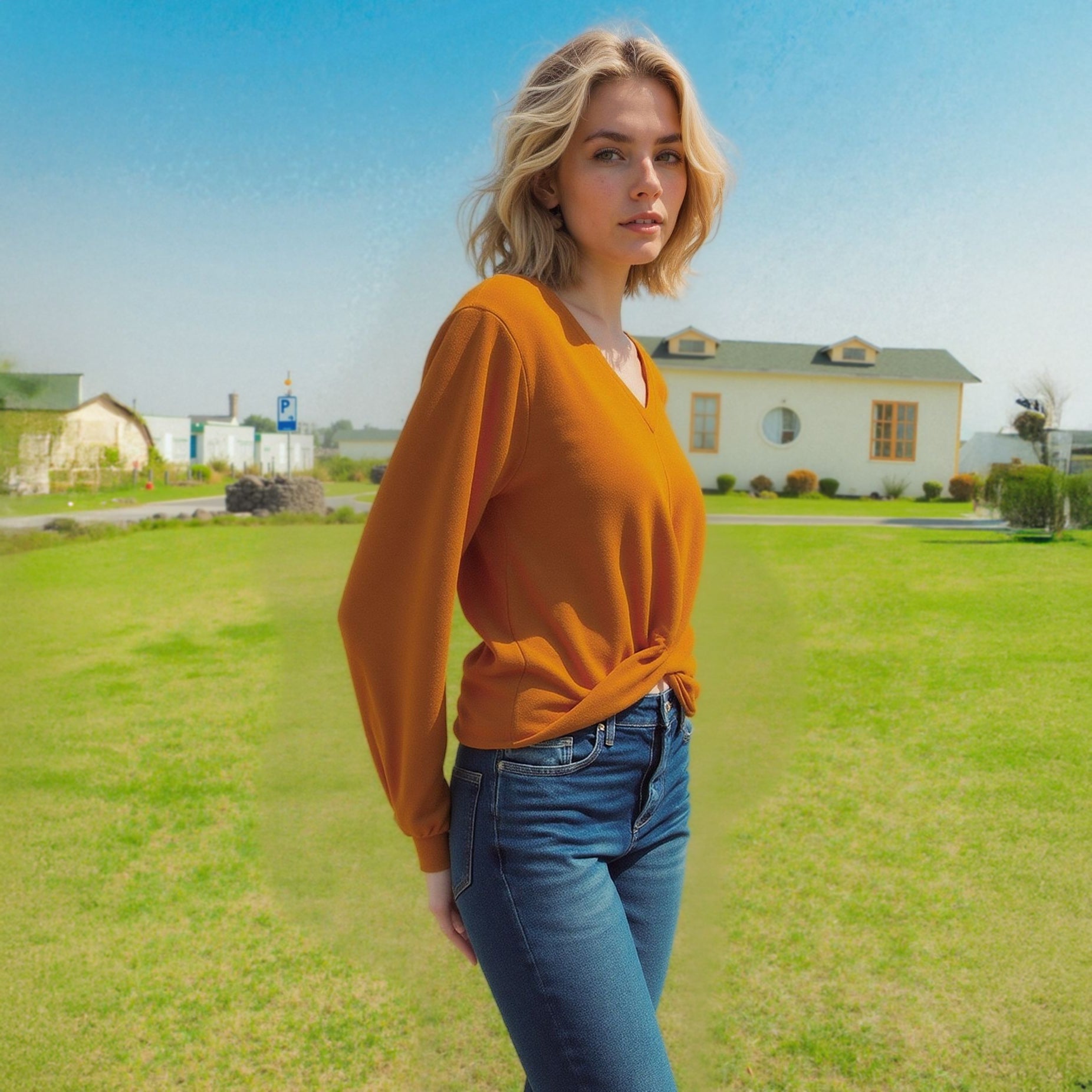 Women's V-Neck Wrap Front Sweatshirt
