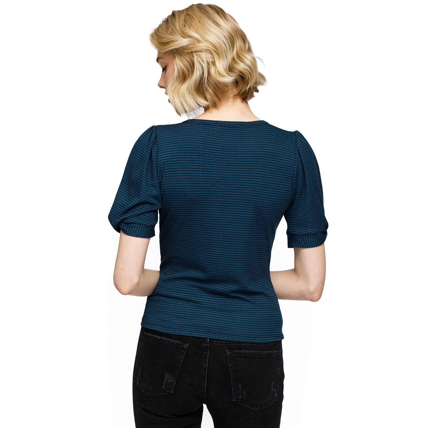 Women's Gathered Short Sleeve Stripe Knit Top