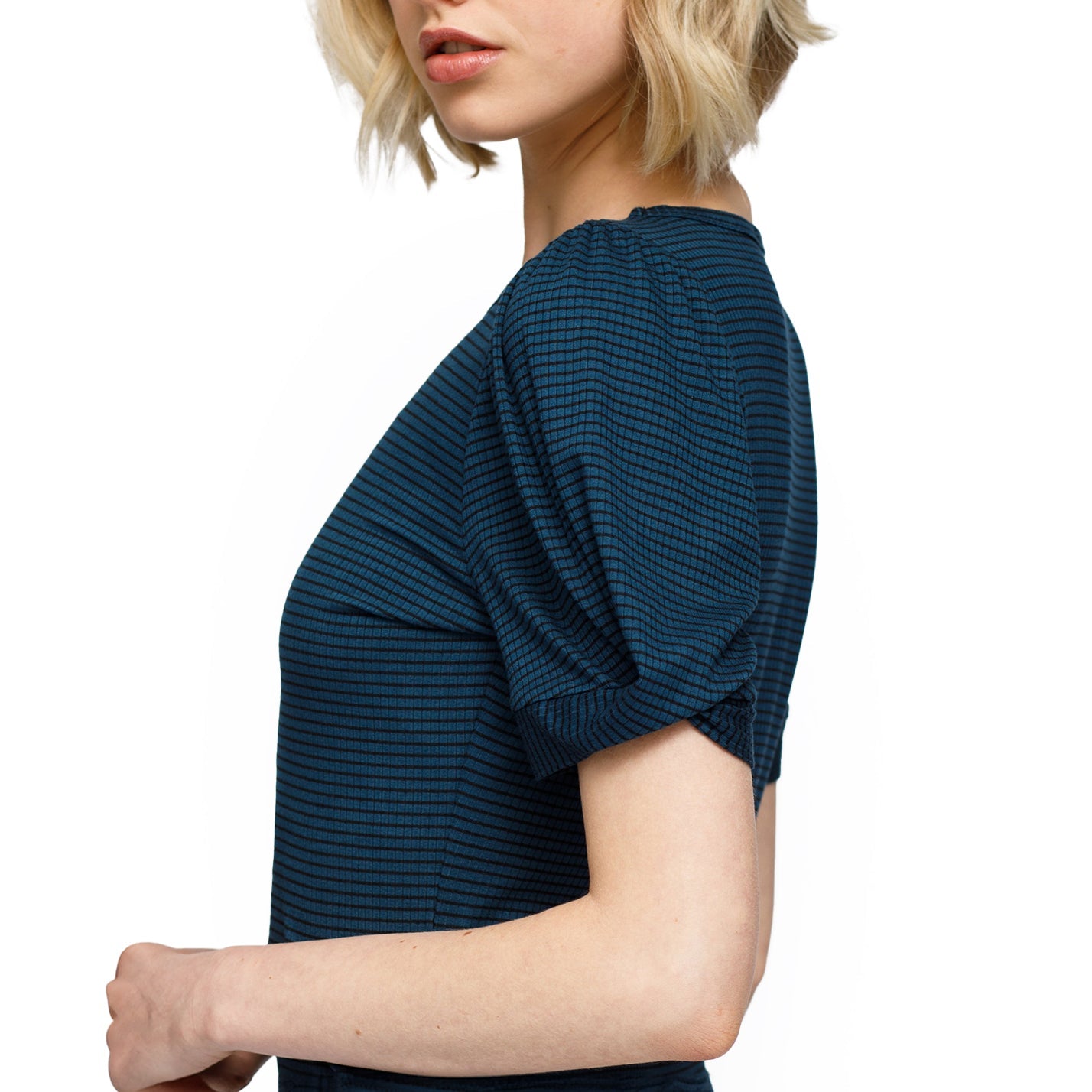 Women's Gathered Short Sleeve Stripe Knit Top