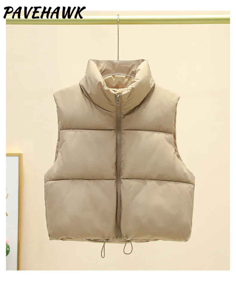 Women Short Cotton Down Vest Sleeveless Warm Stand Up Collar Outerwear Casual Winter Loose Basic Thick Jacket Female Clothes