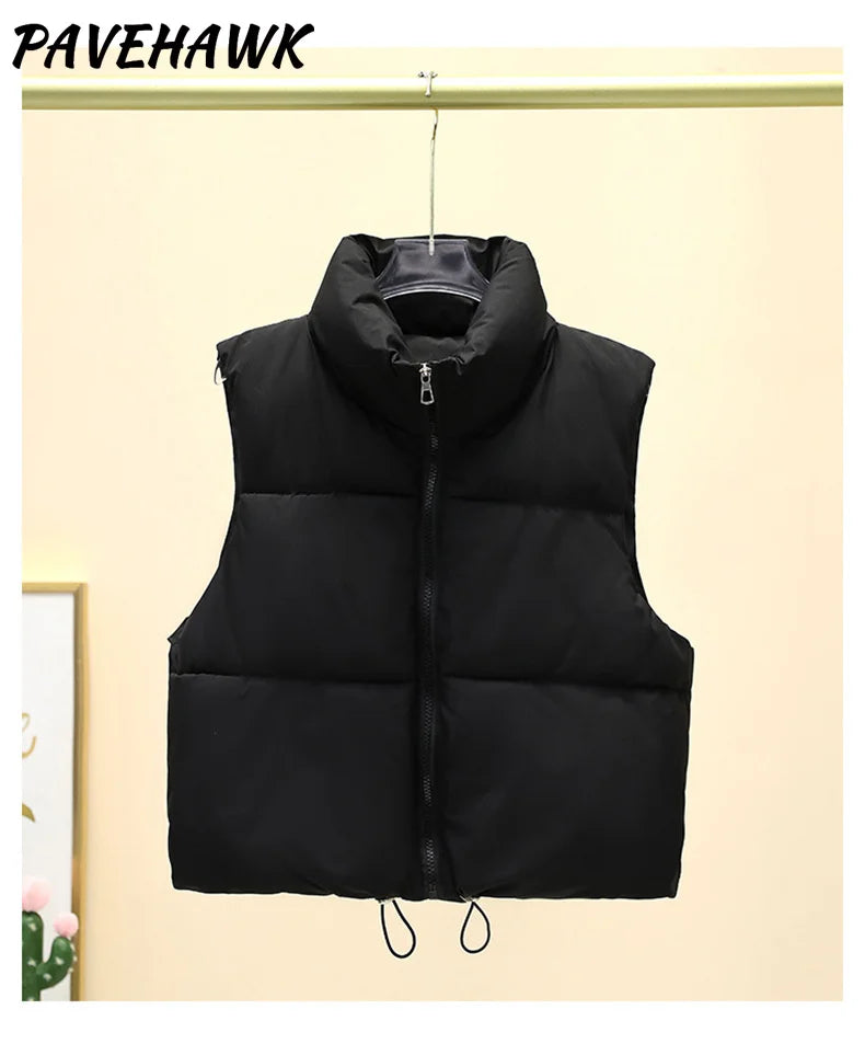 Women Short Cotton Down Vest Sleeveless Warm Stand Up Collar Outerwear Casual Winter Loose Basic Thick Jacket Female Clothes