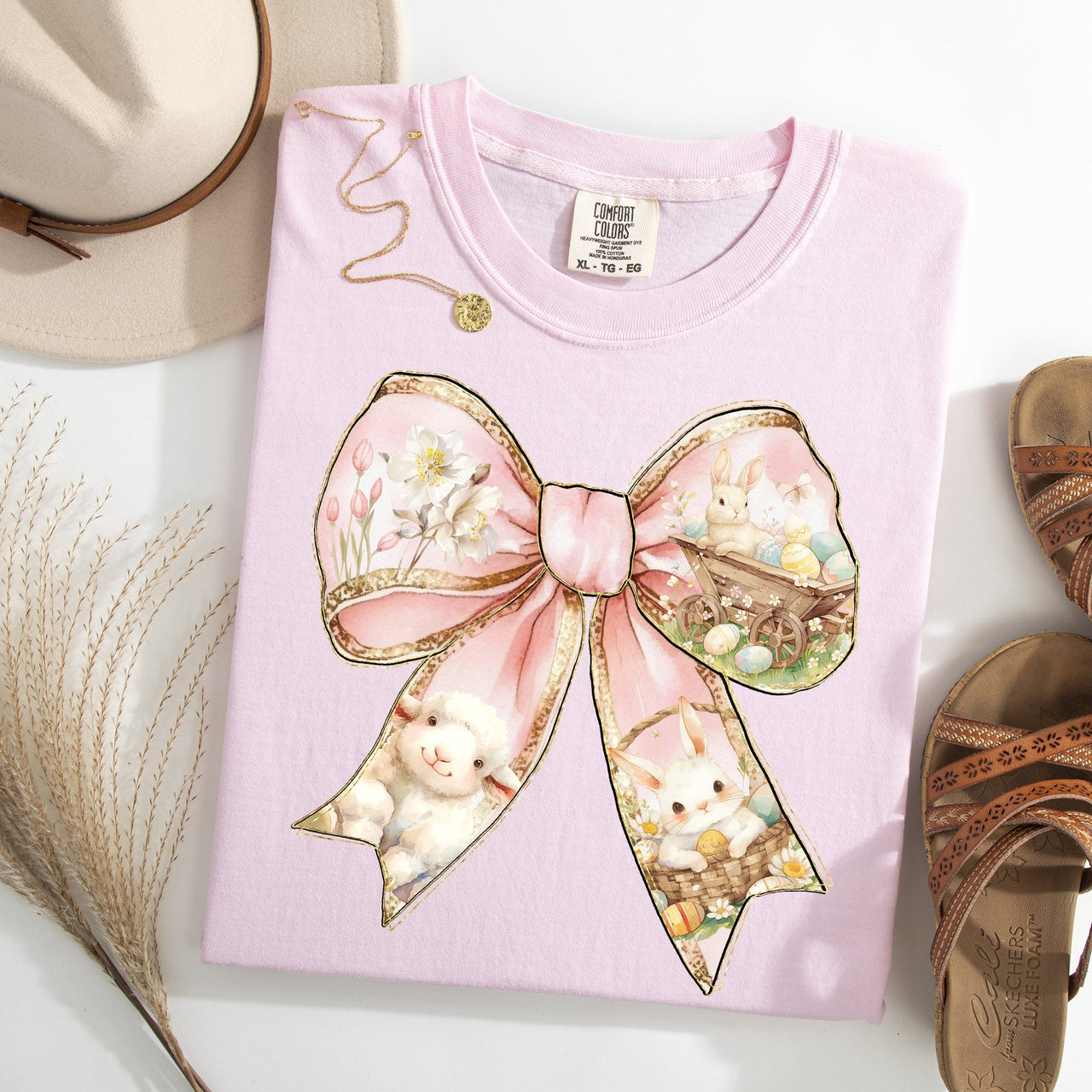 Adorable Bow Ribbon Easter Bunny Jesus Holiday Blessings For Easter Comfort Colors Tee
