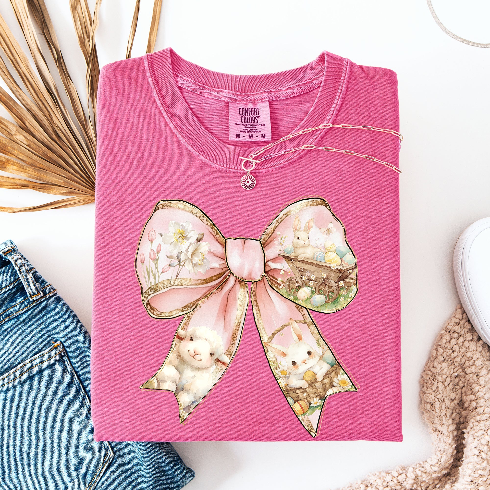 Adorable Bow Ribbon Easter Bunny Jesus Holiday Blessings For Easter Comfort Colors Tee