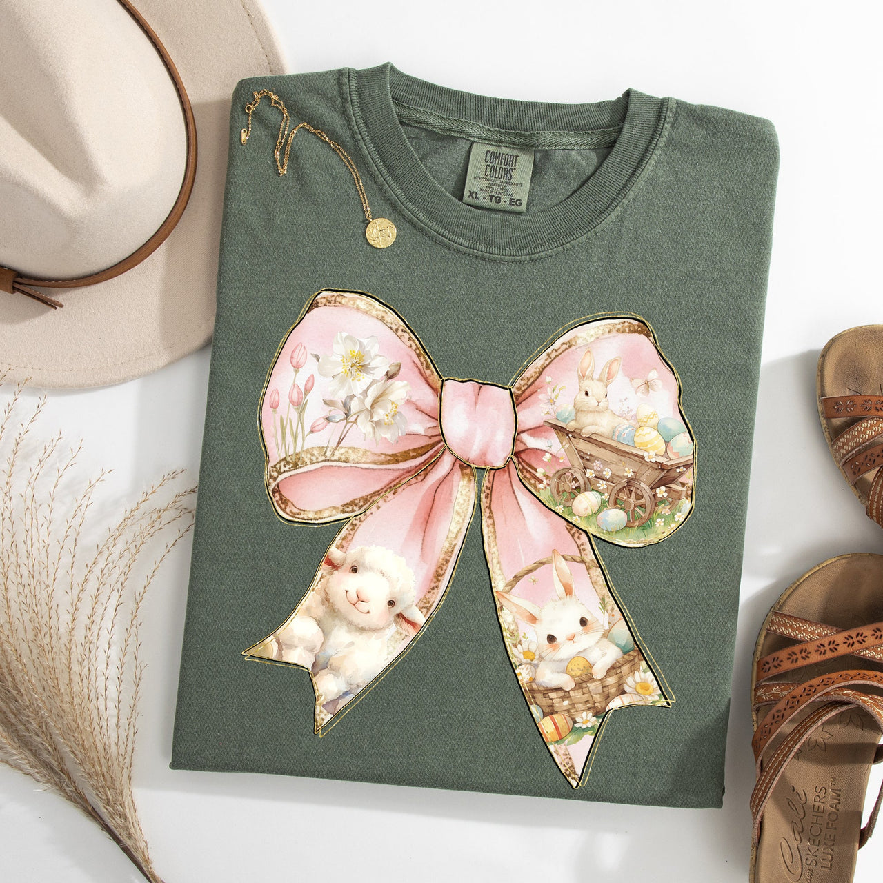 Adorable Bow Ribbon Easter Bunny Jesus Holiday Blessings For Easter Comfort Colors Tee