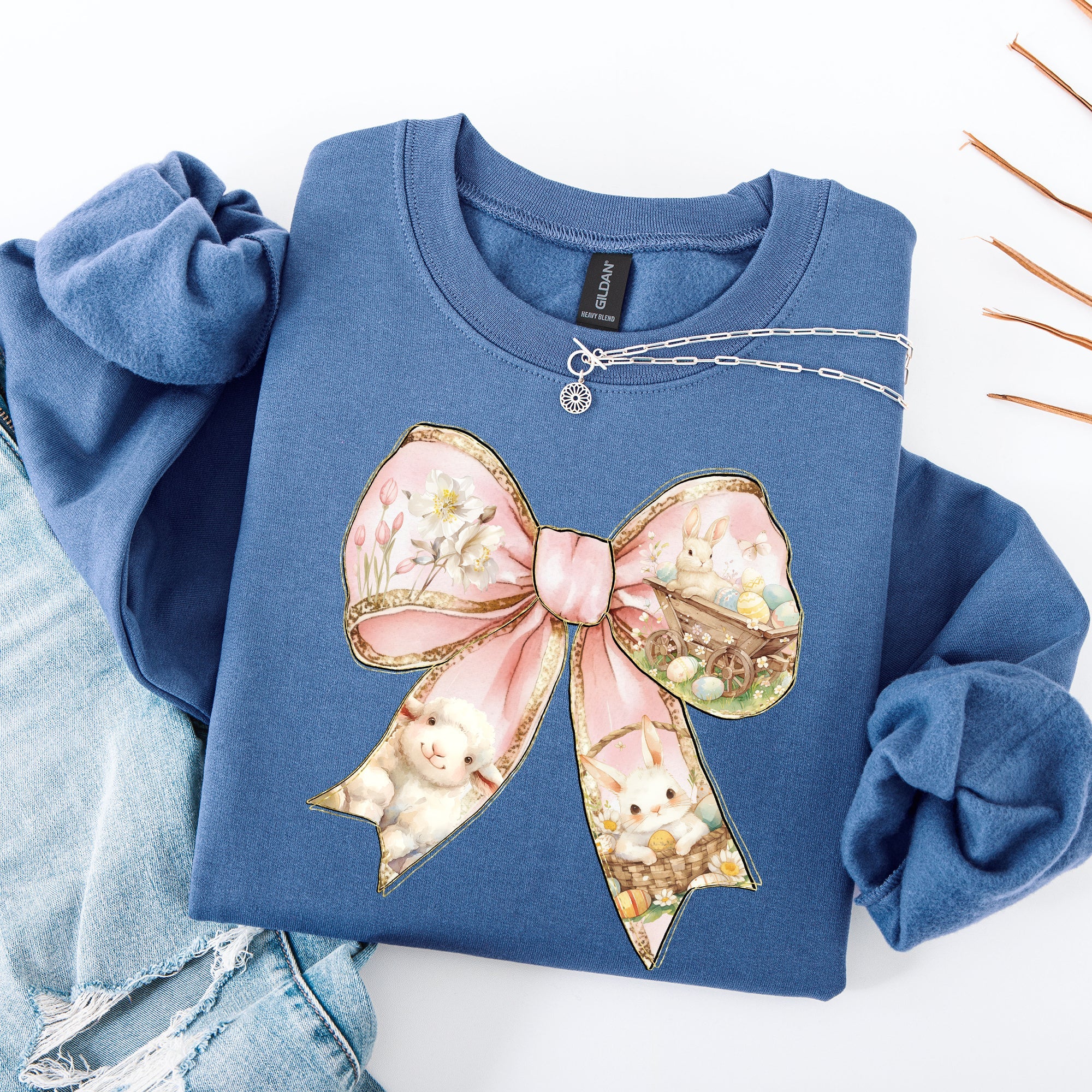 Adorable Bow Ribbon Easter Bunny Jesus Rabbit Holiday Celebration Ensemble Sweatshirt