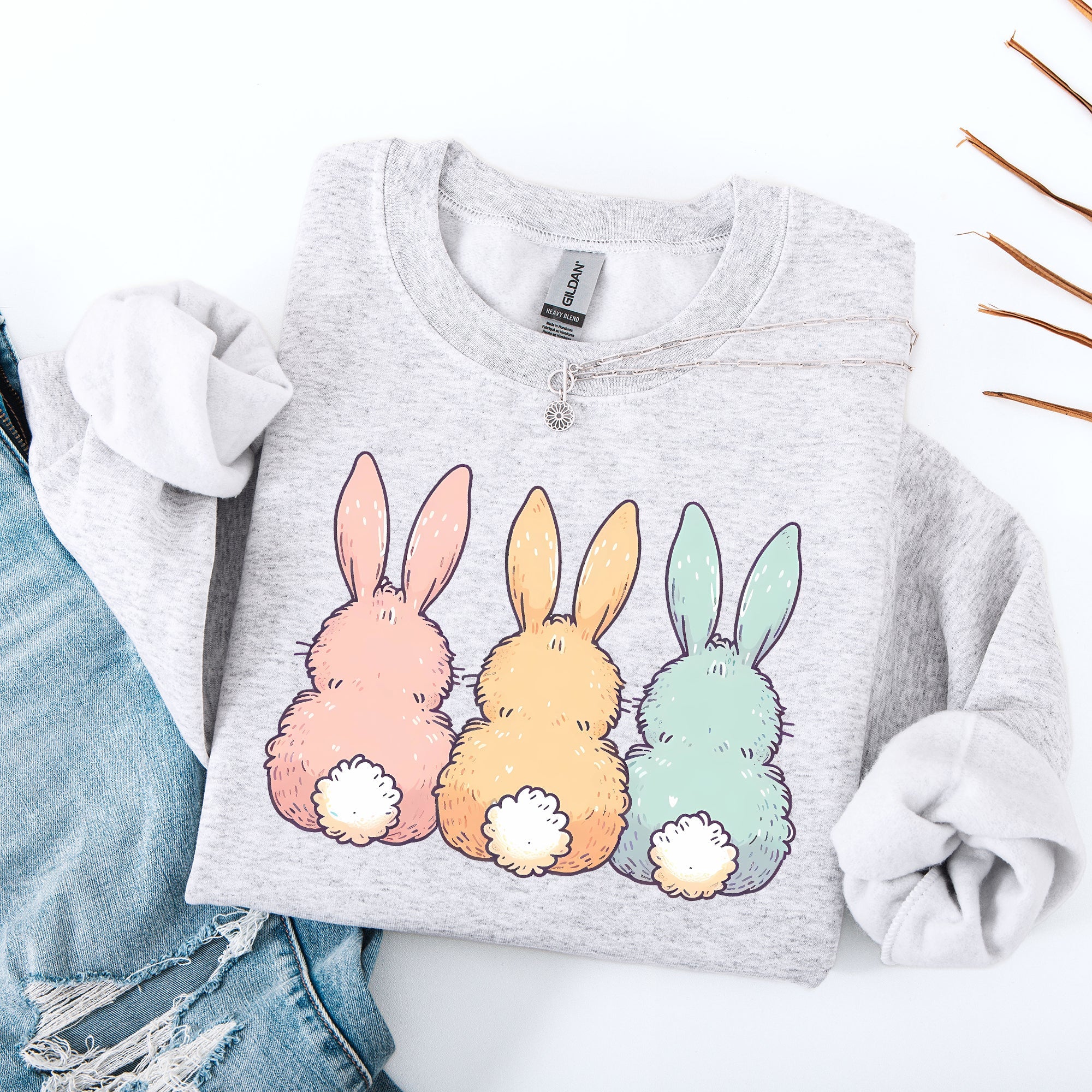 Adorable Bunnies In A Row Easter Jesus Rabbit Holiday Celebration Edition Graphic Sweatshirt