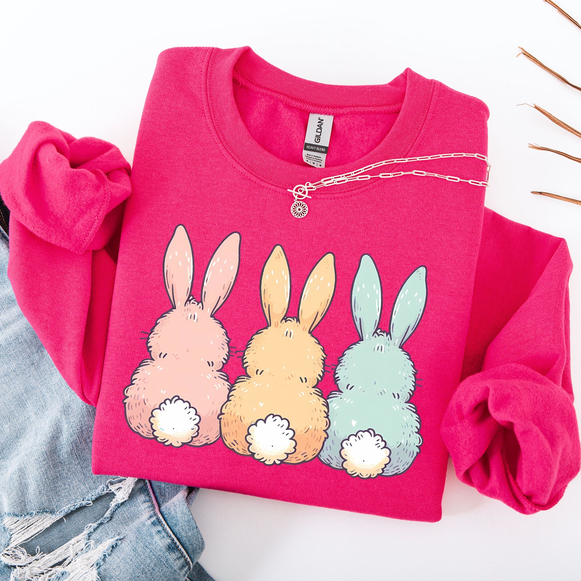 Adorable Bunnies In A Row Easter Jesus Rabbit Holiday Celebration Edition Graphic Sweatshirt
