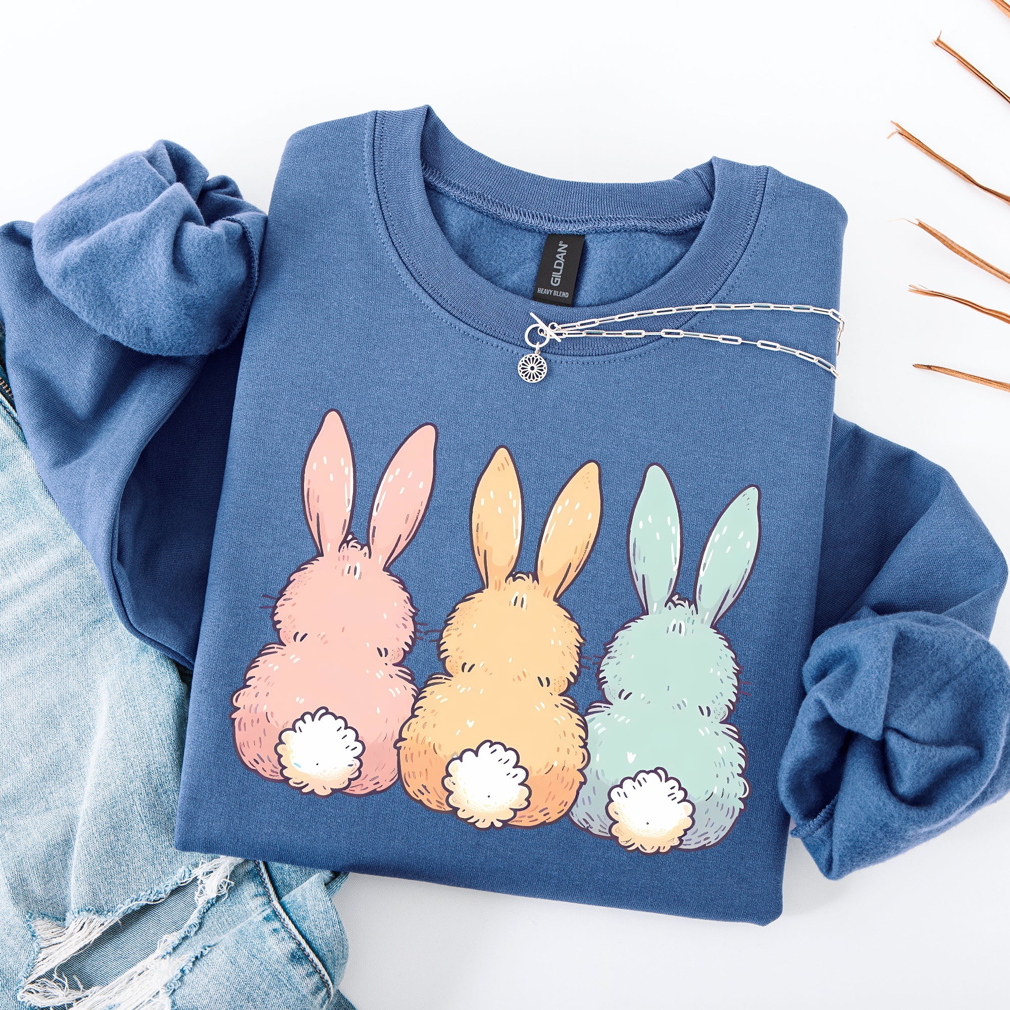 Adorable Bunnies In A Row Easter Jesus Rabbit Holiday Celebration Edition Graphic Sweatshirt