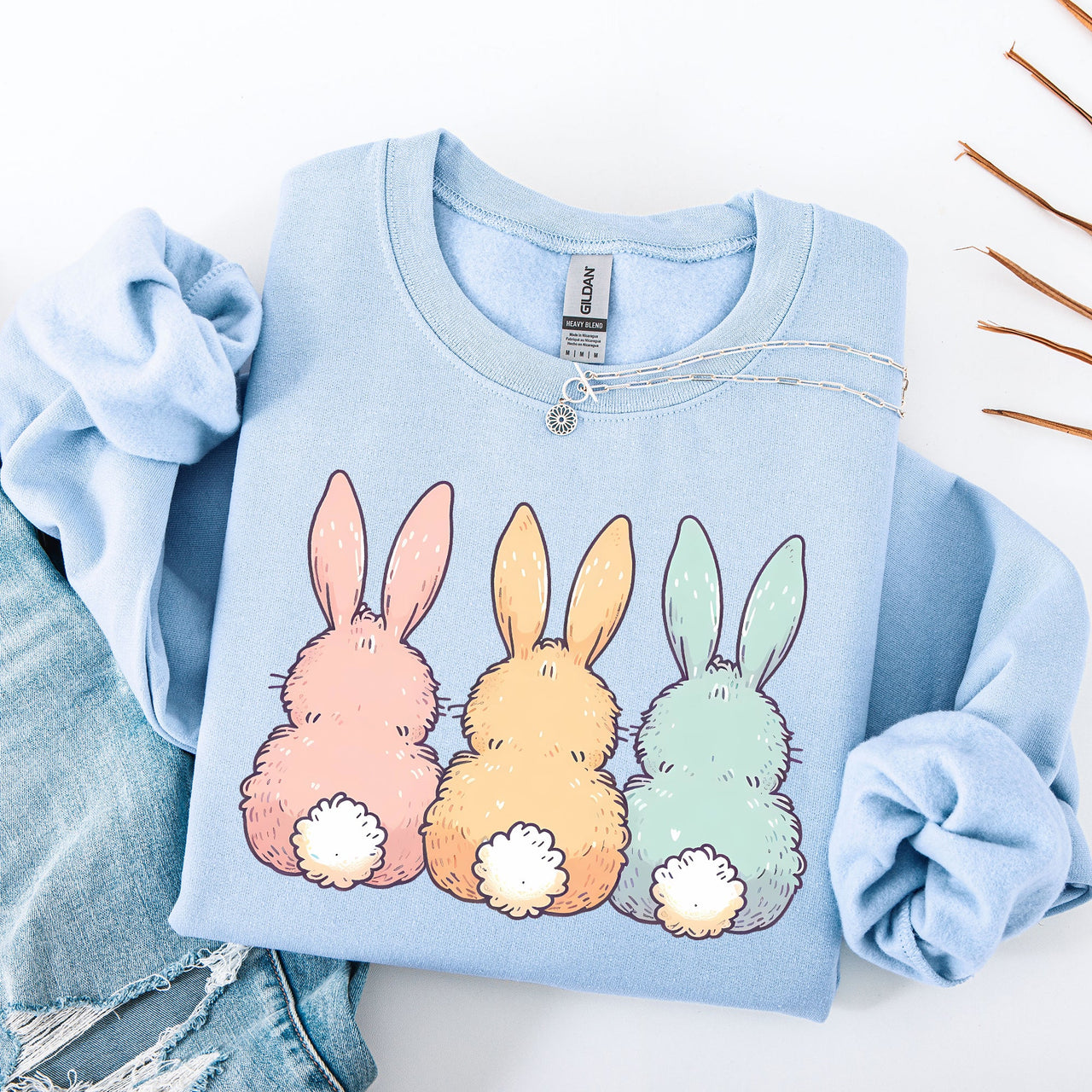 Adorable Bunnies In A Row Easter Jesus Rabbit Holiday Celebration Edition Graphic Sweatshirt