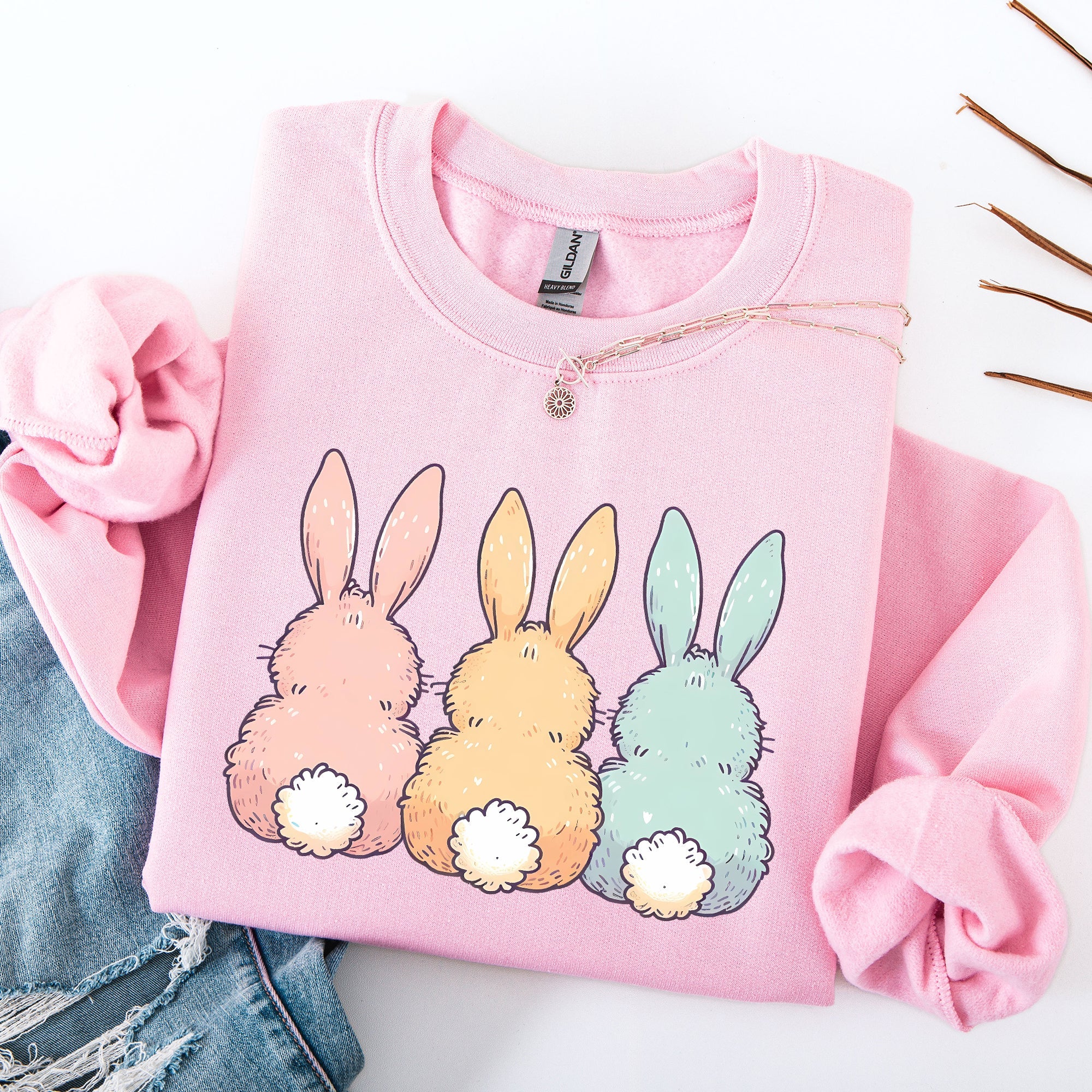 Adorable Bunnies In A Row Easter Jesus Rabbit Holiday Celebration Edition Graphic Sweatshirt