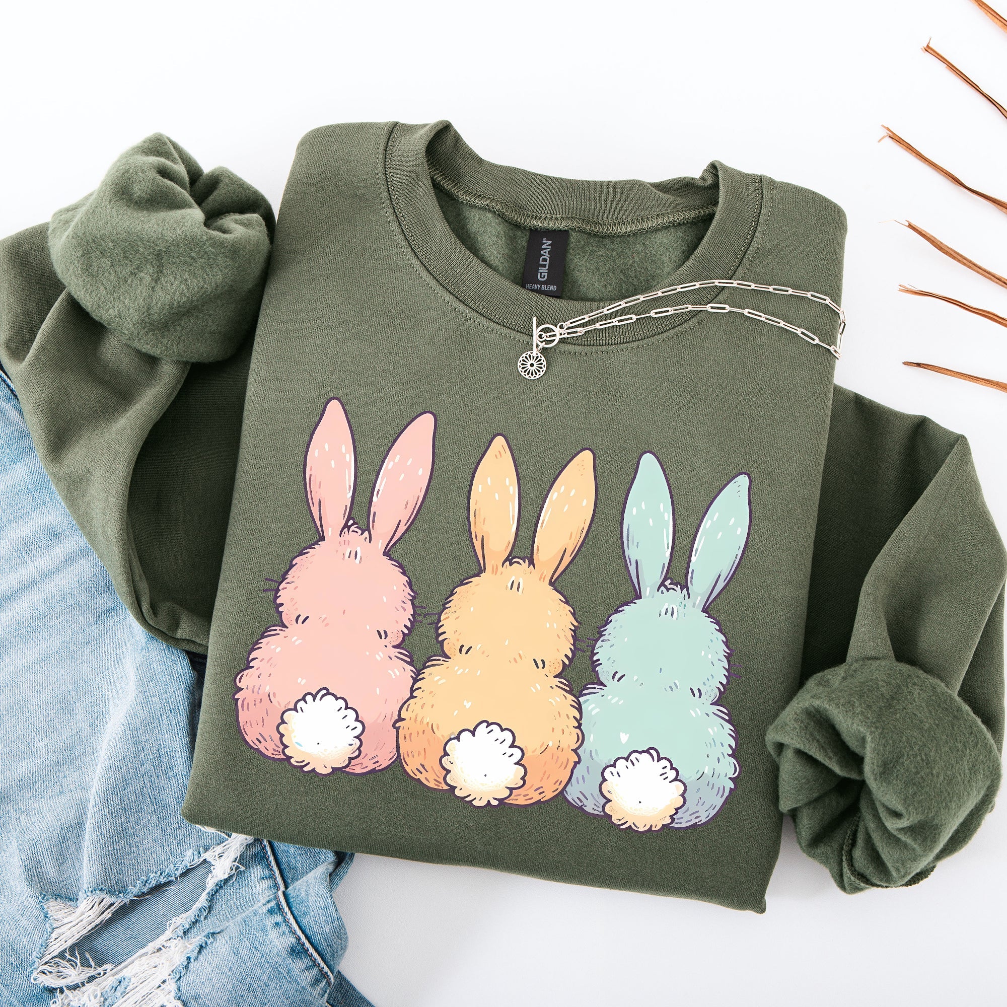 Adorable Bunnies In A Row Easter Jesus Rabbit Holiday Celebration Edition Graphic Sweatshirt