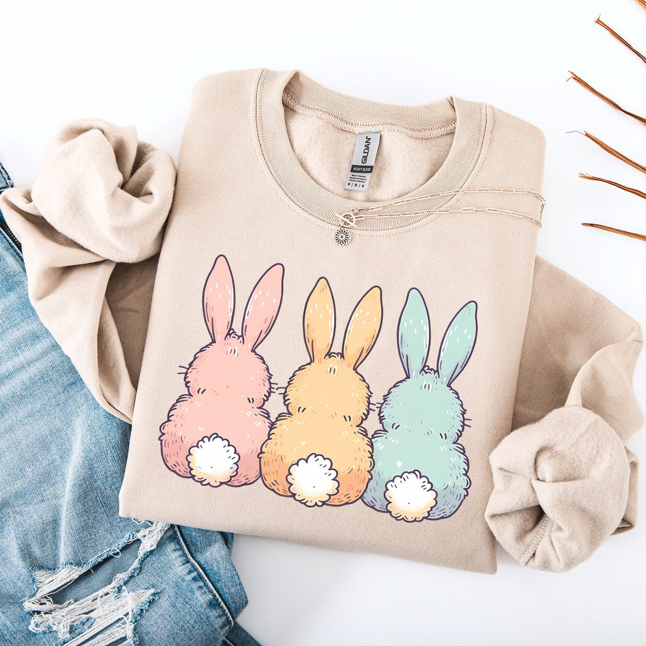 Adorable Bunnies In A Row Easter Jesus Rabbit Holiday Celebration Edition Graphic Sweatshirt