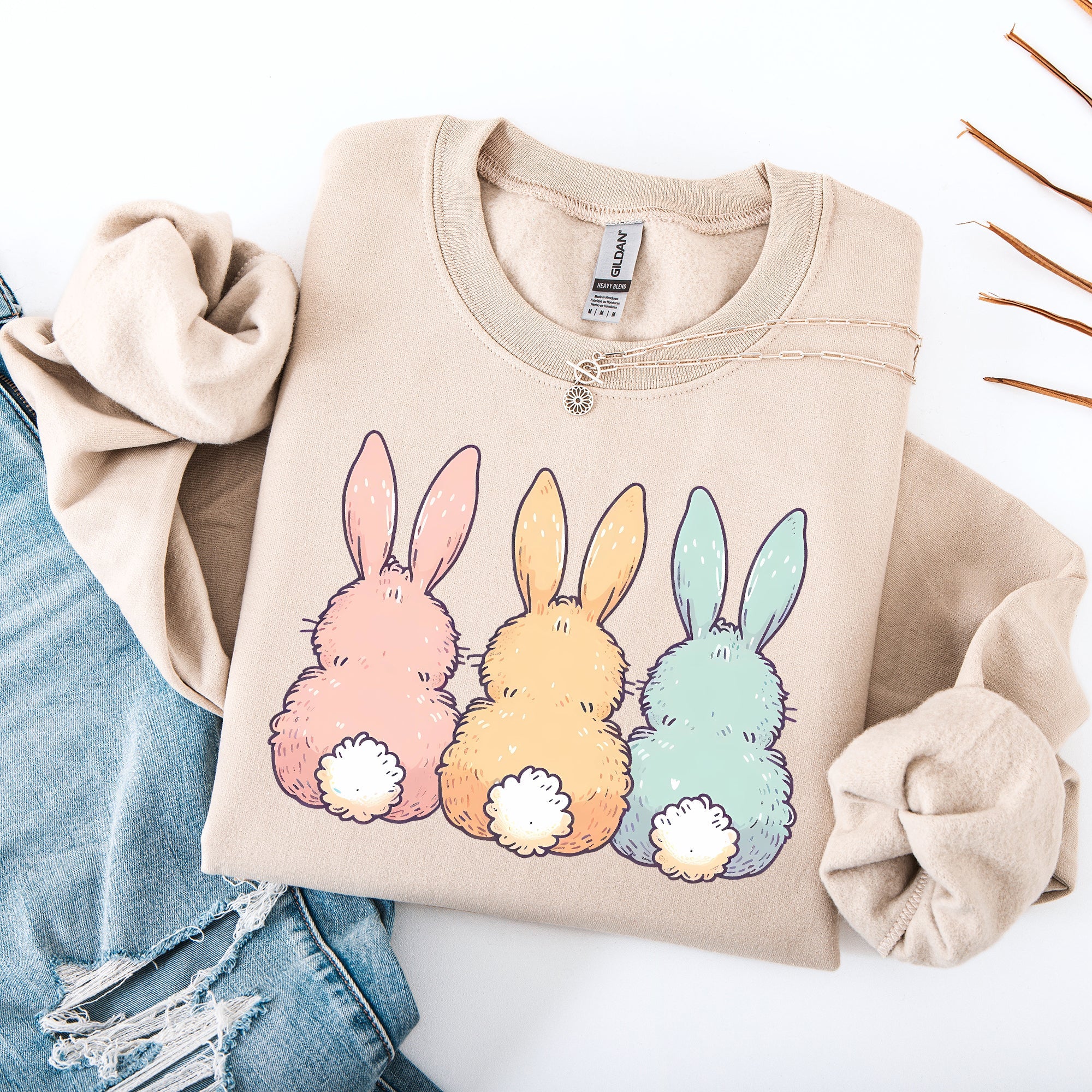 Adorable Bunnies In A Row Easter Jesus Rabbit Holiday Celebration Edition Graphic Sweatshirt