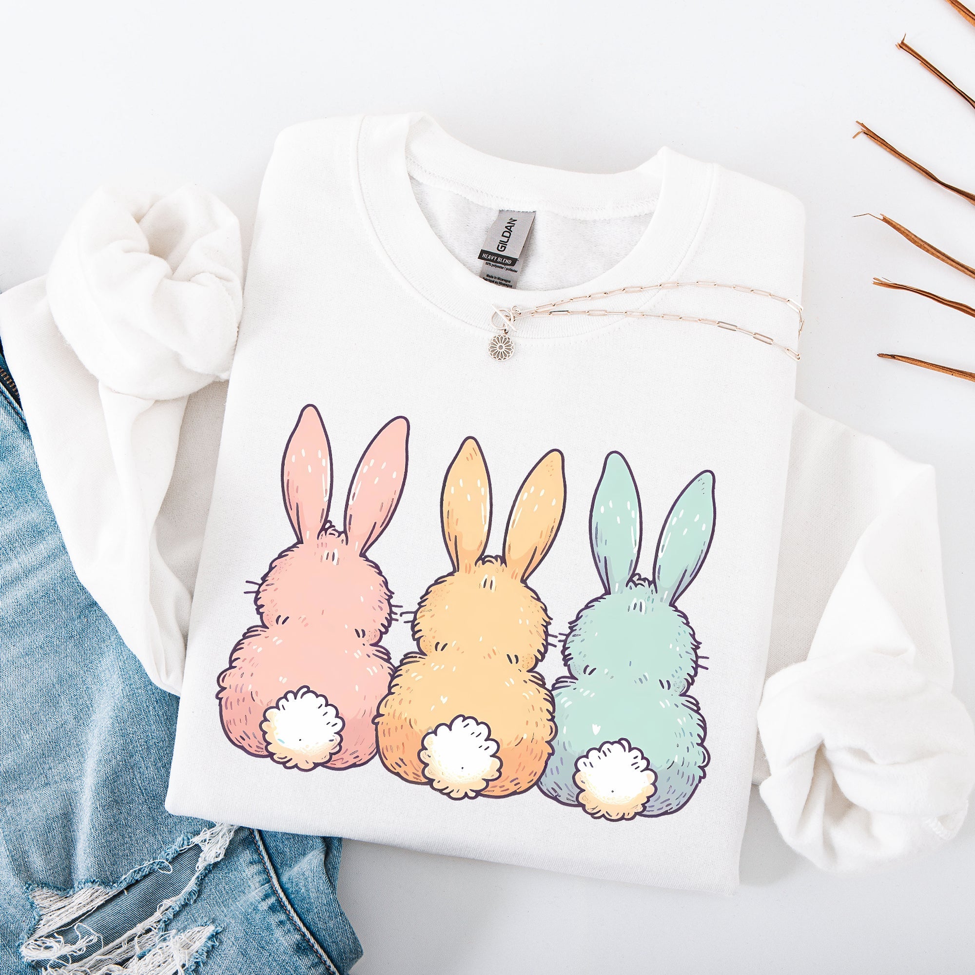 Adorable Bunnies In A Row Easter Jesus Rabbit Holiday Celebration Edition Graphic Sweatshirt