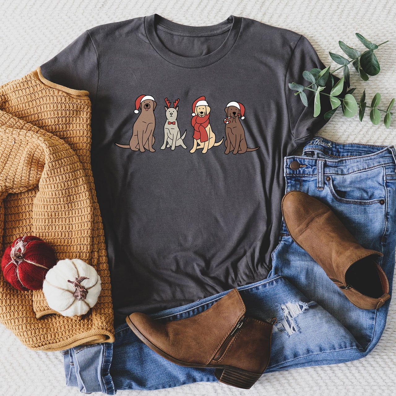 Adorable Christmas Dogs With Reindeer Santa And Retro Holiday Scene Classic Graphic Tee