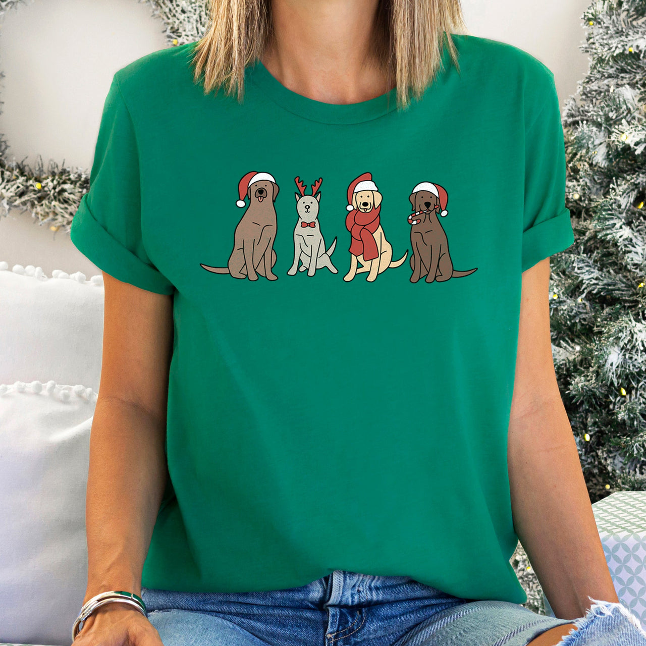 Adorable Christmas Dogs With Reindeer Santa And Retro Holiday Scene Classic Graphic Tee