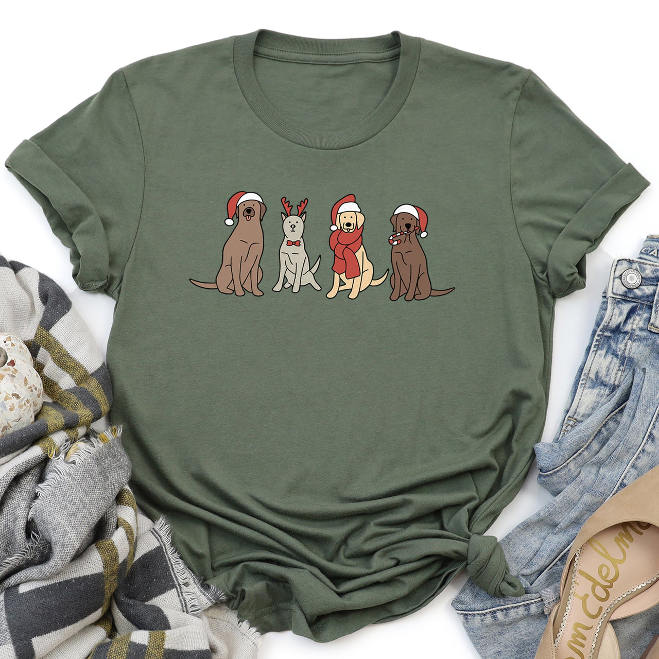 Adorable Christmas Dogs, Reindeer, Santa Graphic Tee For Holiday Joy And Cozy Comfort
