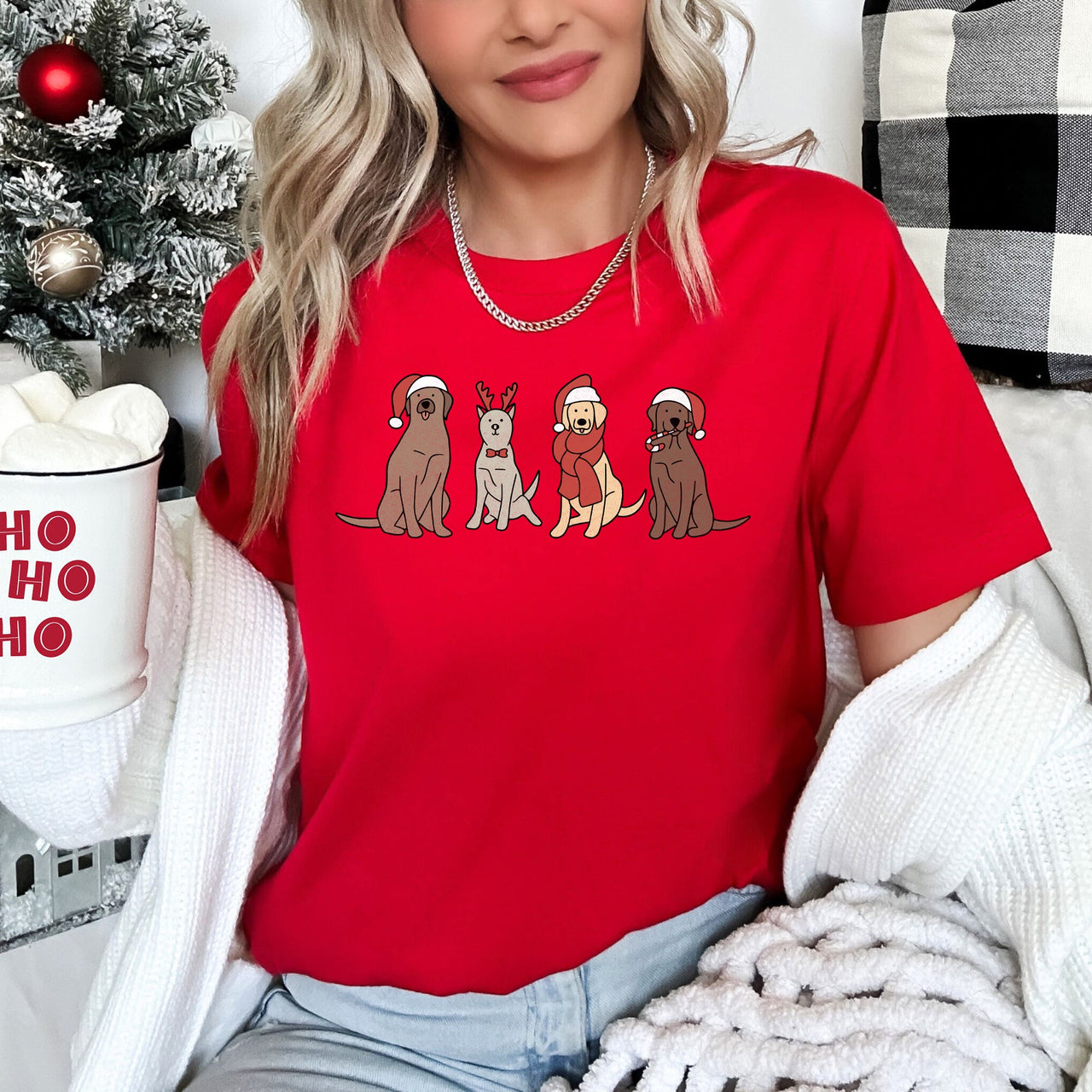 Adorable Christmas Dogs, Reindeer, Santa Graphic Tee For Holiday Joy And Cozy Comfort