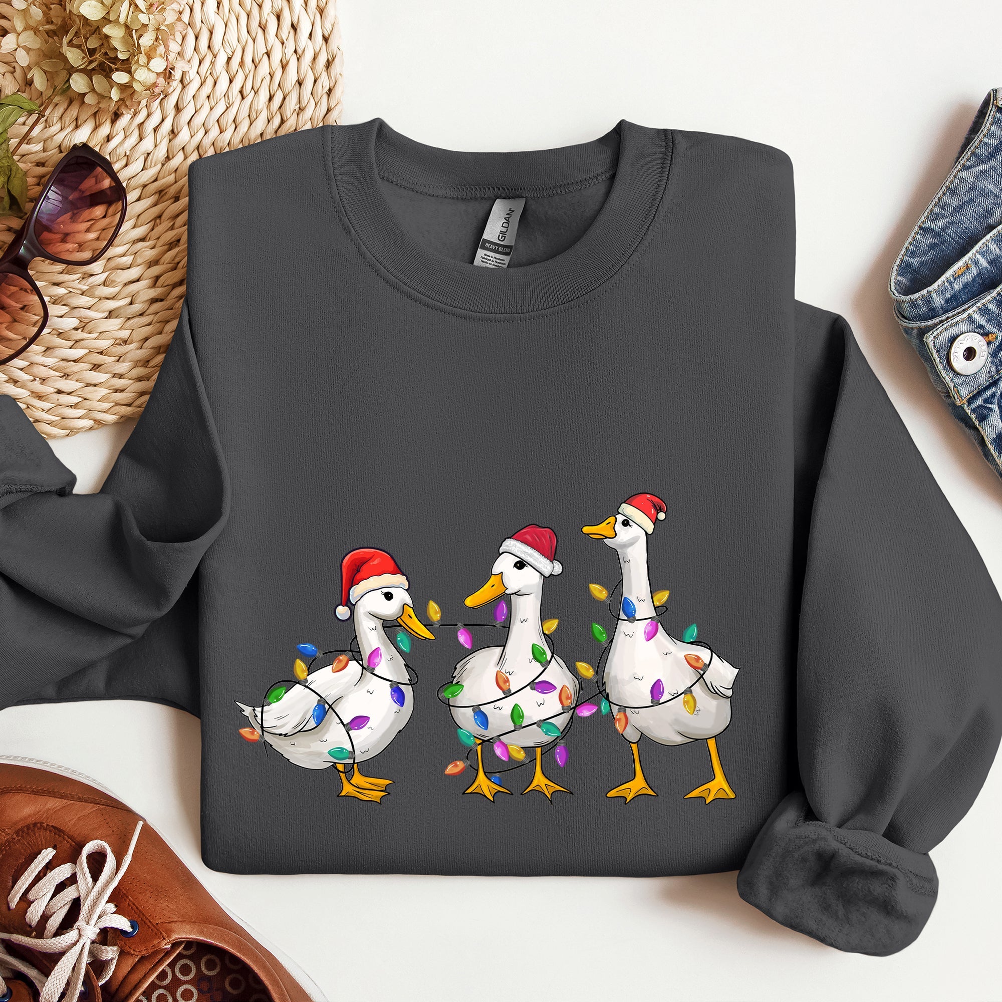 Adorable Christmas Ducks Santa Farm Life Holiday Scene With Cozy Farmhouse Charm Sweatshirt