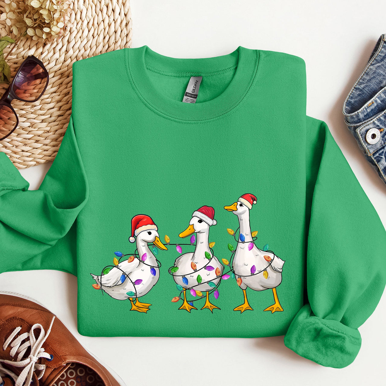 Adorable Christmas Ducks Santa Farm Life Holiday Scene With Cozy Farmhouse Charm Sweatshirt