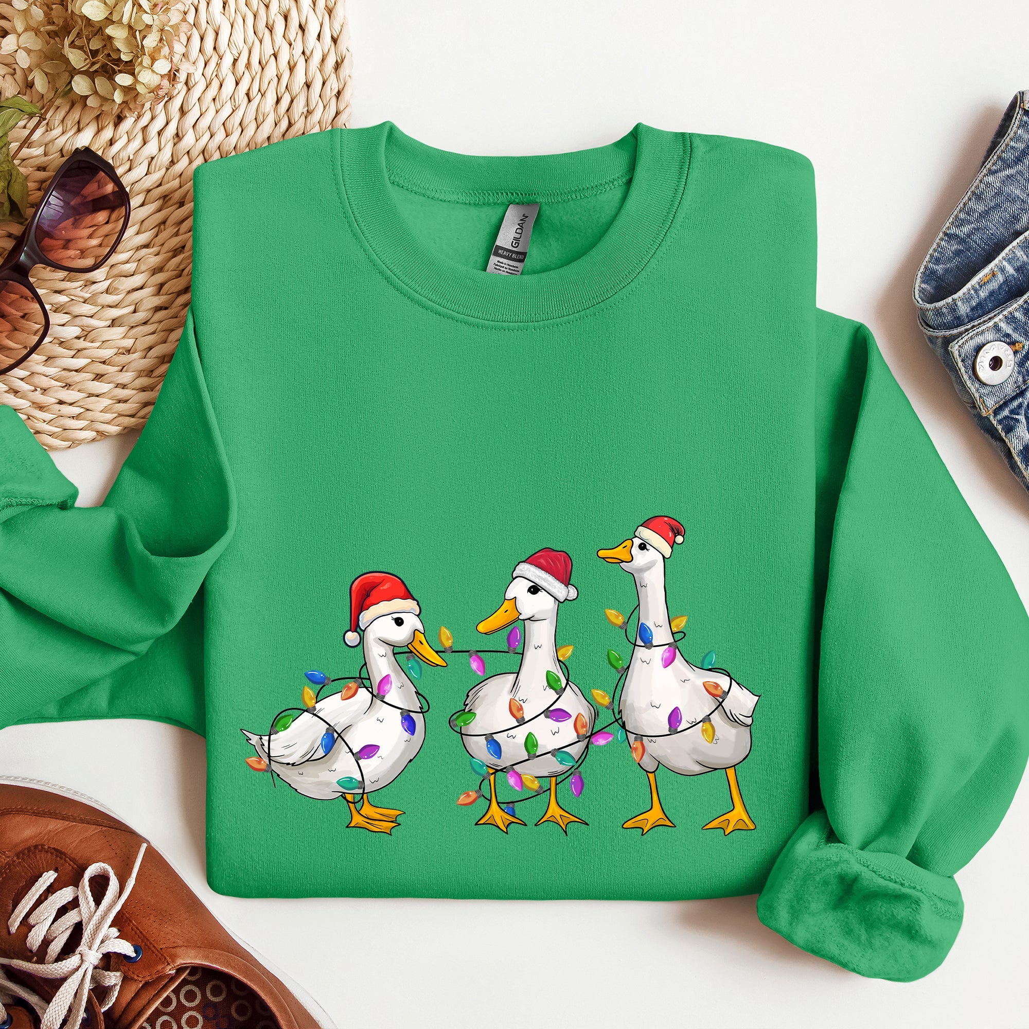 Adorable Christmas Ducks Santa Farm Life Holiday Scene With Cozy Farmhouse Charm Sweatshirt