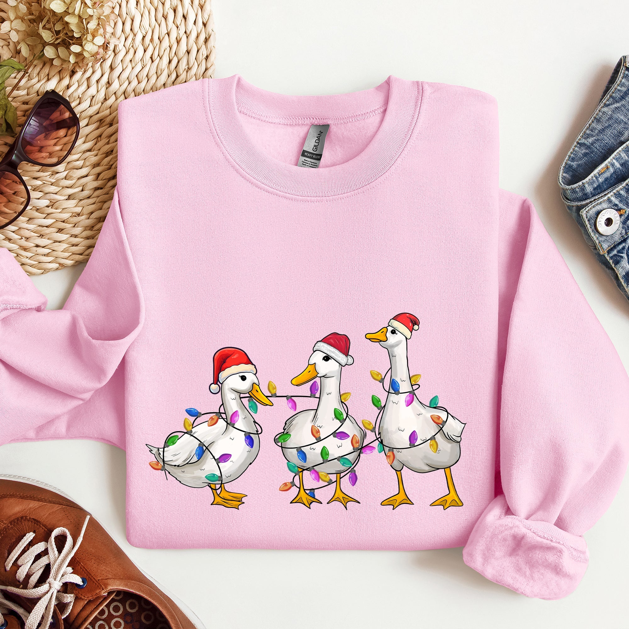 Adorable Christmas Ducks Santa Farm Life Holiday Scene With Cozy Farmhouse Charm Sweatshirt