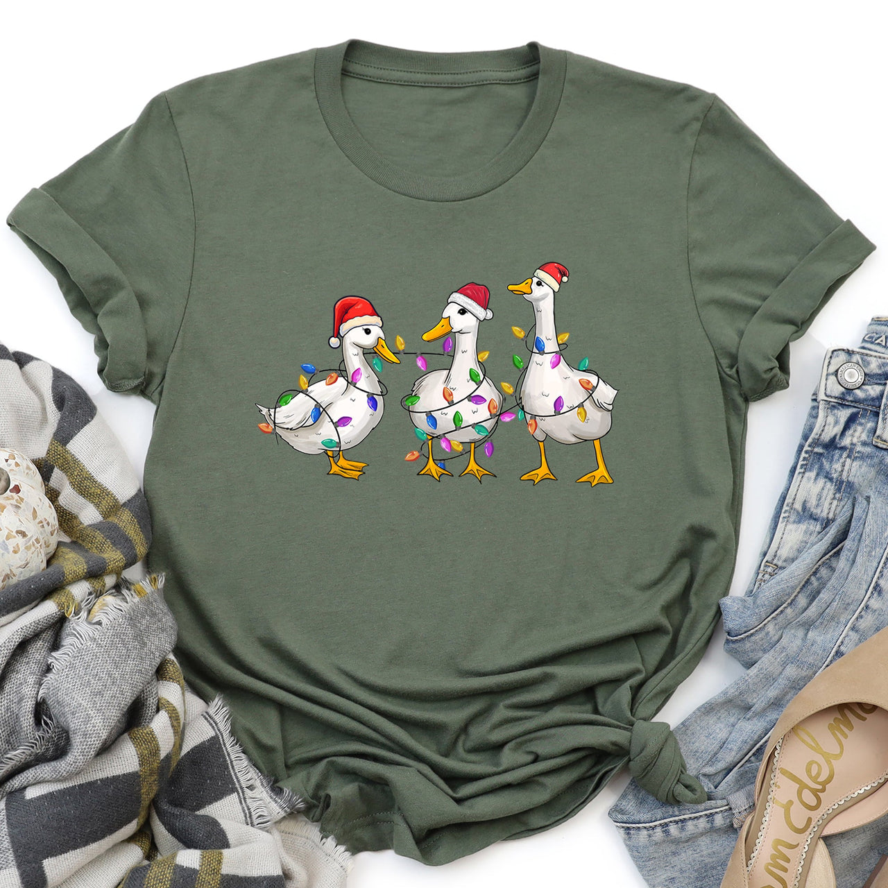 Adorable Christmas Ducks Santa Farmlife Limited Edition Cozy Vintage Graphic Tee