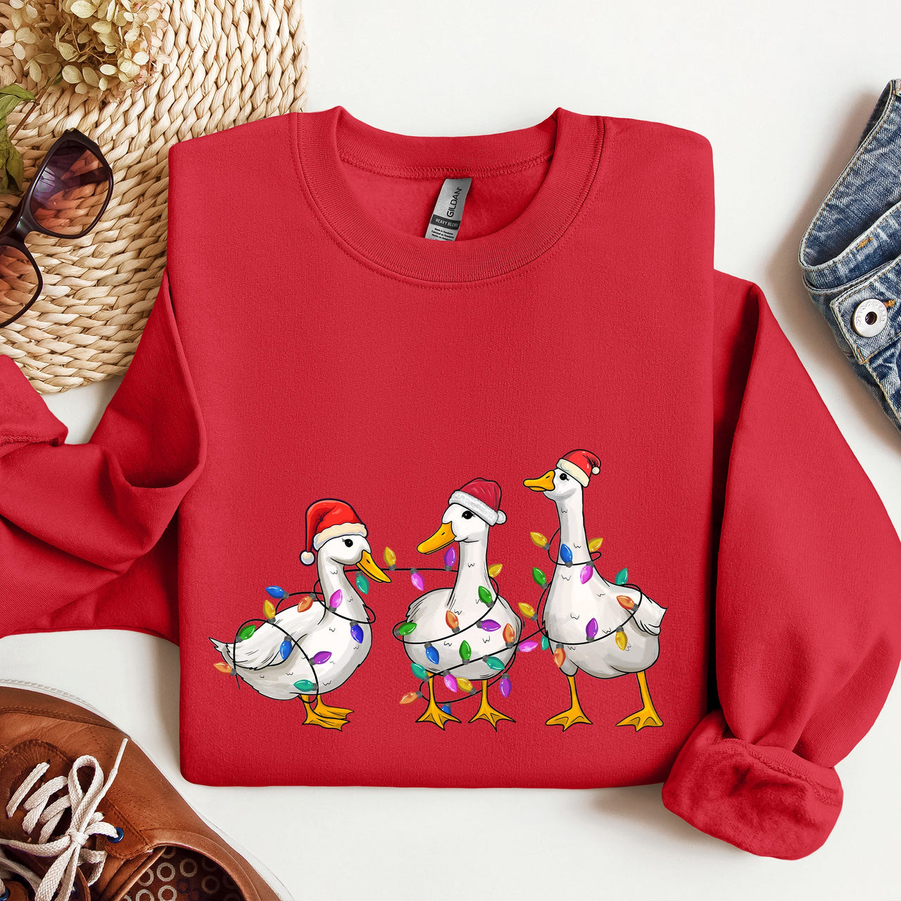 Adorable Christmas Ducks Santa Farm Life Holiday Scene With Cozy Farmhouse Charm Sweatshirt