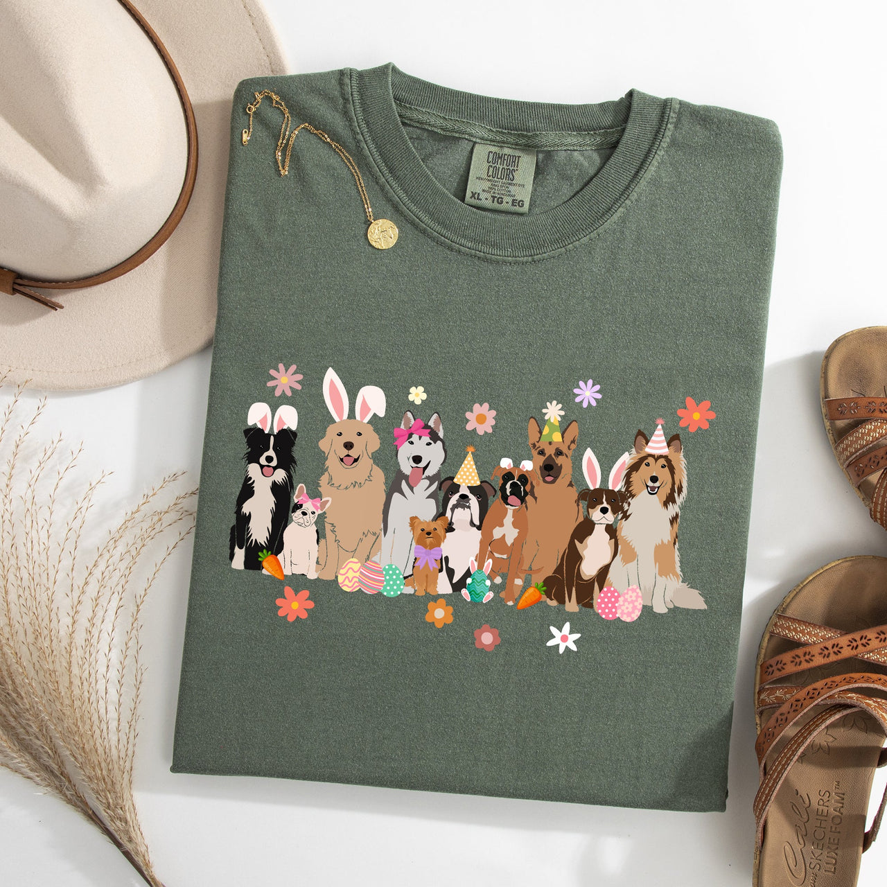 Adorable Dogs Easter Bunny Jesus Rabbit Holiday Collection Special Edition Comfort Colors Tee