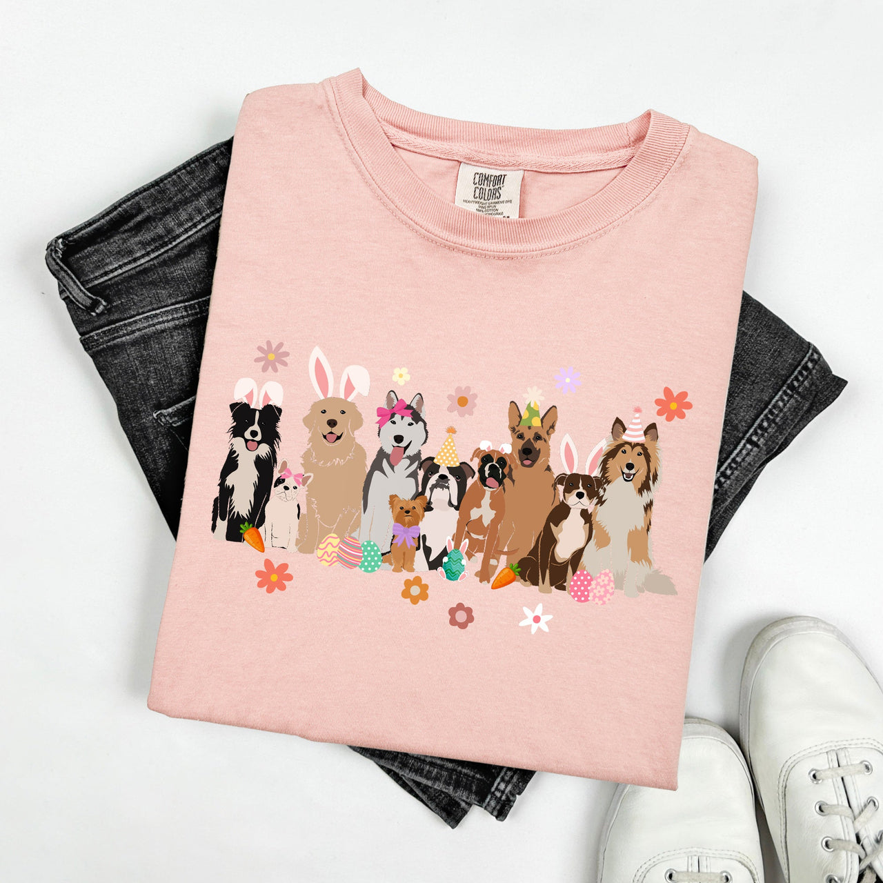 Adorable Dogs Easter Bunny Jesus Rabbit Holiday Collection Special Edition Comfort Colors Tee