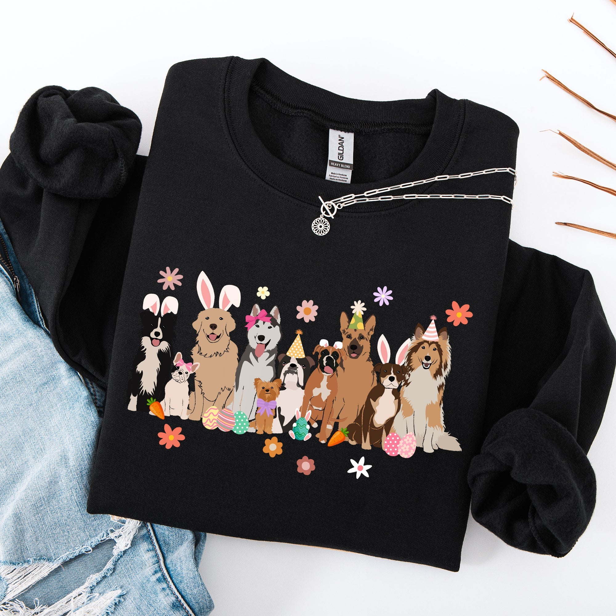 Adorable Dogs Easter Bunny Jesus Rabbit Holiday Cheer Edition Deluxe Cozy Fit Sweatshirt